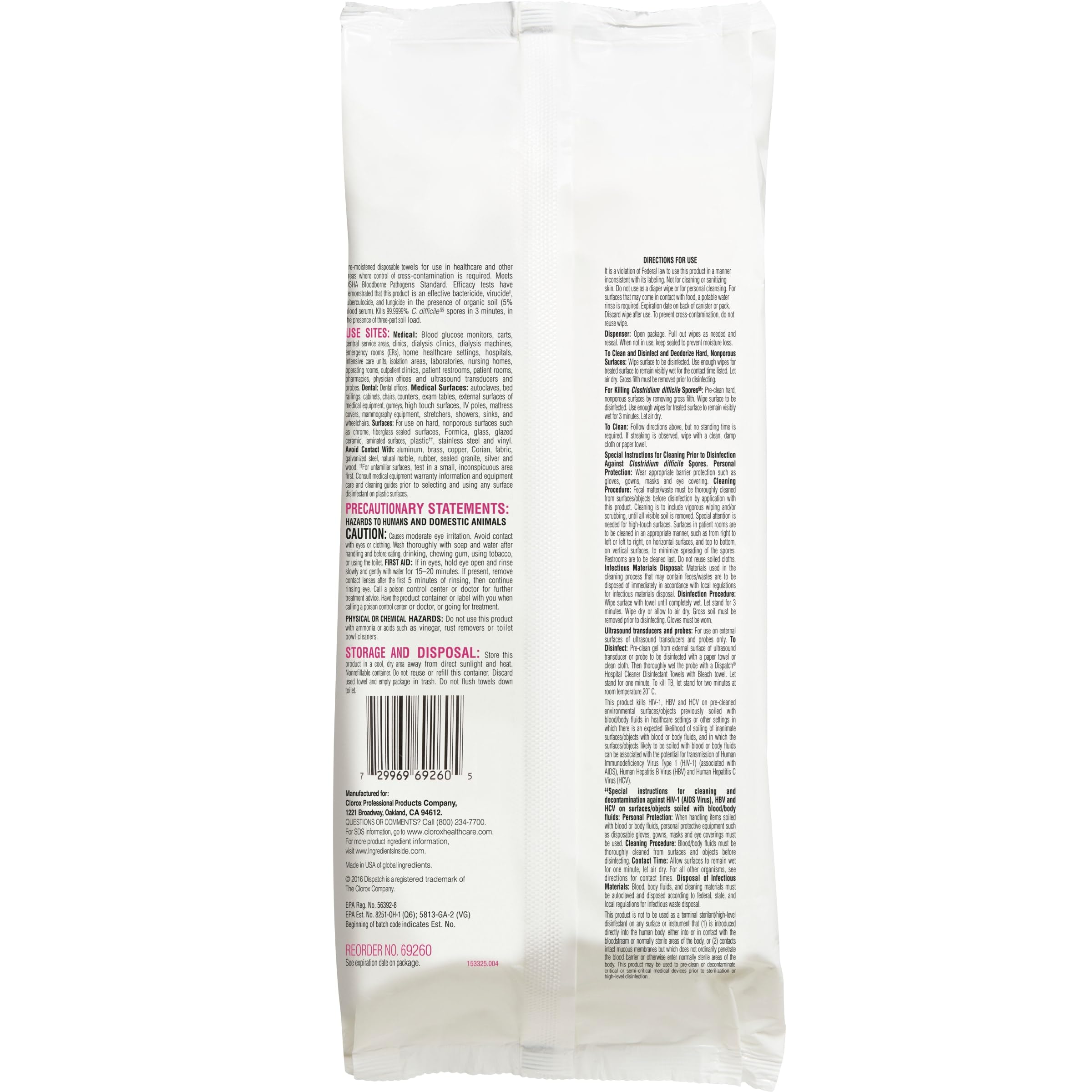 Bleach Disinfectant Cleaning Wipes for Hospitals - 60 Count Resealable Pack | Kills Germs & Bacteria | Ideal for Medical Facilities, Clinics & Healthcare Environments