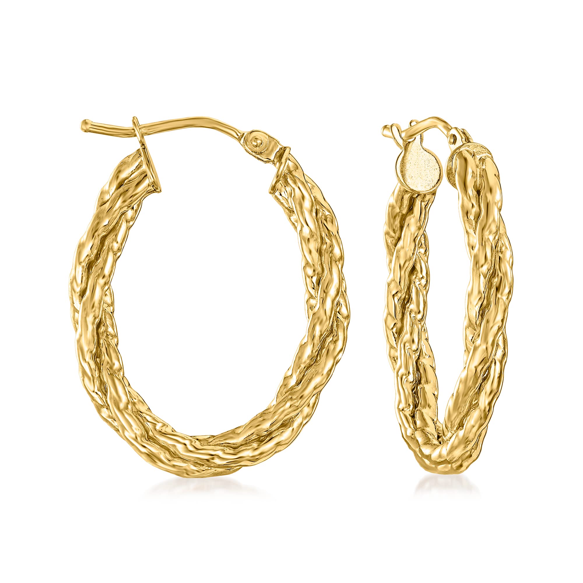 Ross-Simons 14K Italian Yellow Gold Twisted Oval Hoop Earrings for Women - Elegant Everyday Jewelry Gift for Her, Perfect for Parties, Weddings & Special Occasions