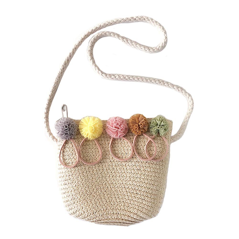 Xinqiao Kids Straw Crossbody Bag - Cute Summer Beach Purse for Girls - Perfect for Vacation, Pool Party & Outdoor Adventures