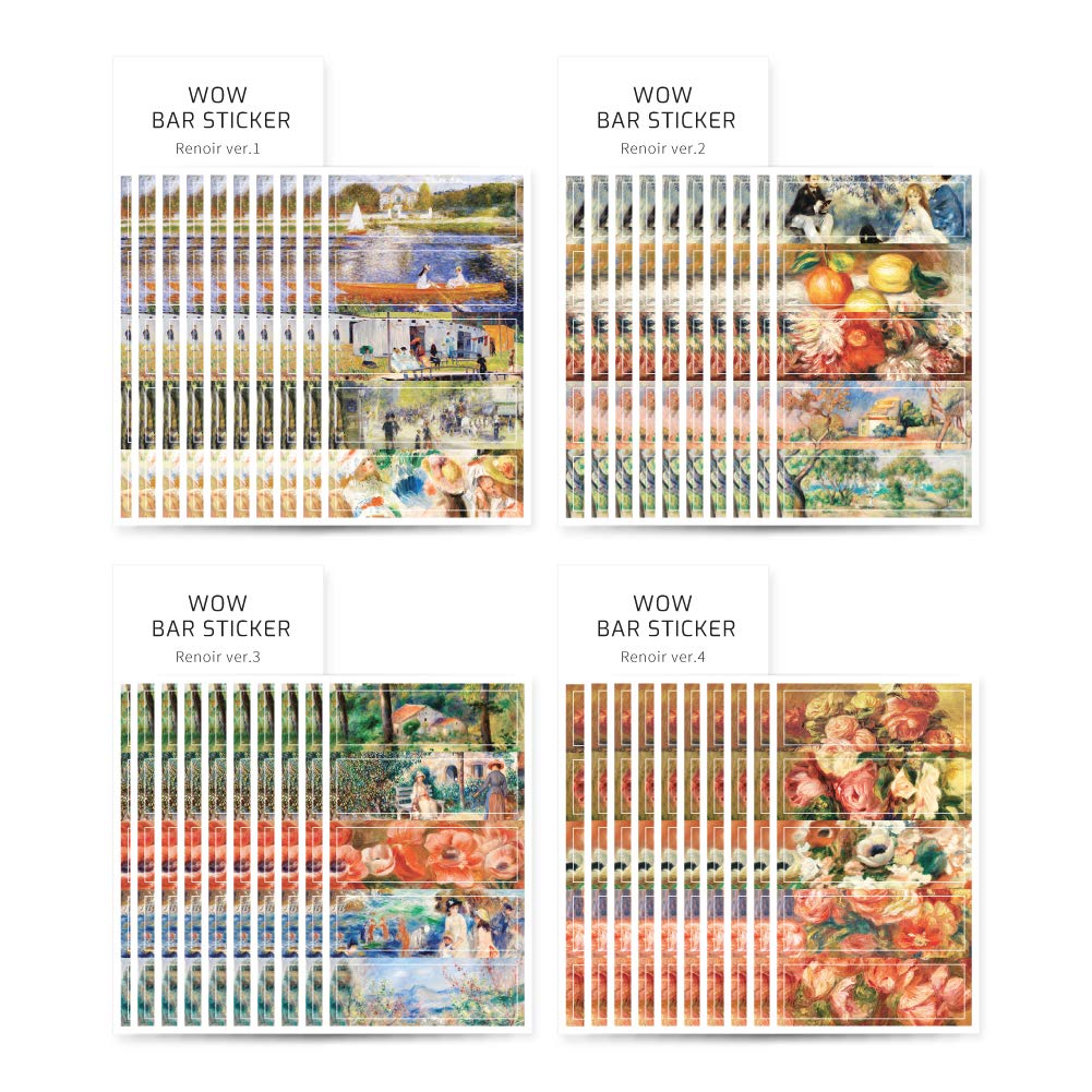Monolike Wow Bar Sticker Set - Mini Cute Square Stickers Inspired by Pierre Auguste Renoir Art | Perfect for Scrapbooking, Journals, Laptops & DIY Crafts