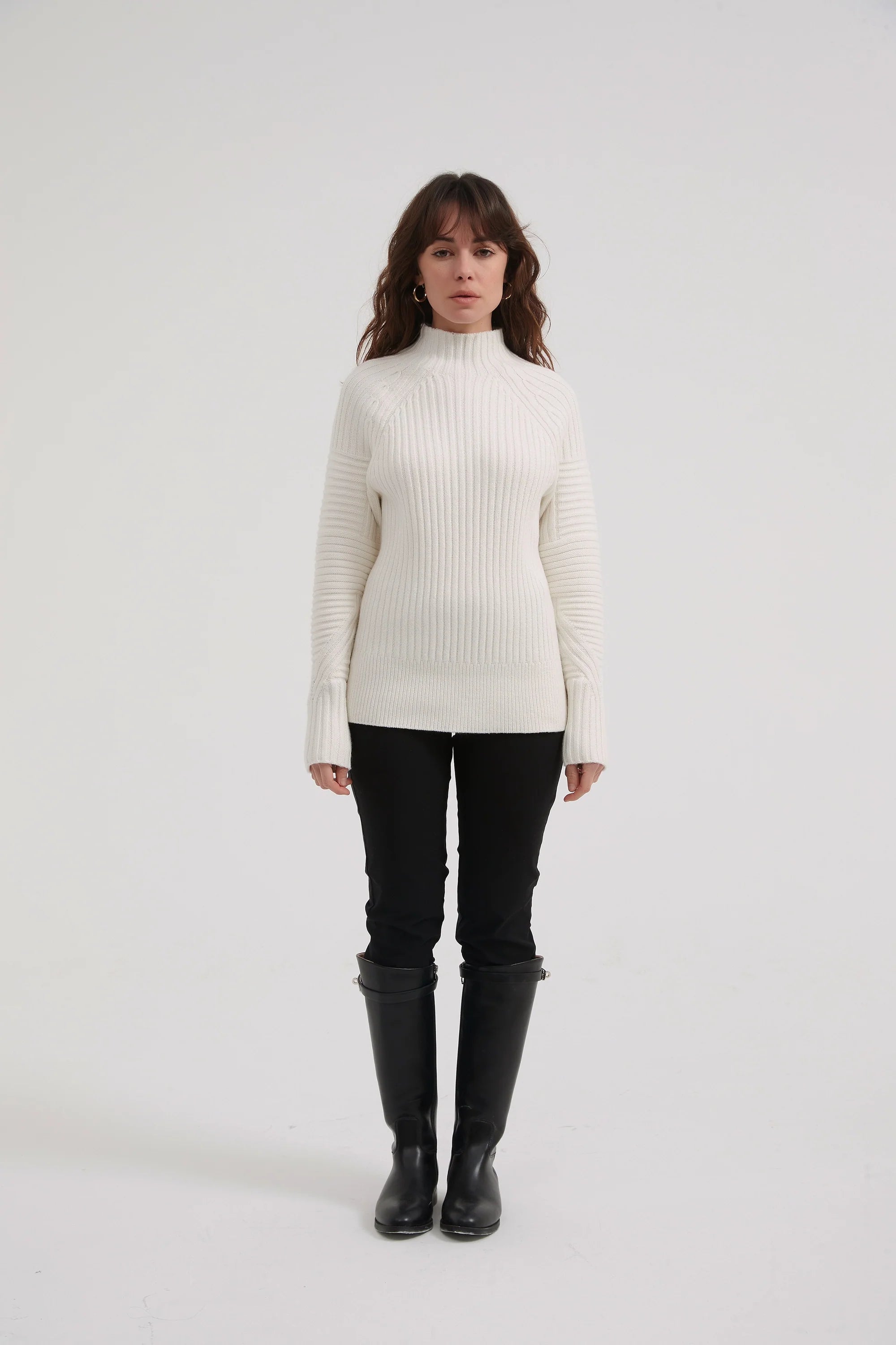Fitted Rib Knit Ivory Sweater - Soft & Stretchy Women's Pullover for Casual Wear & Layering