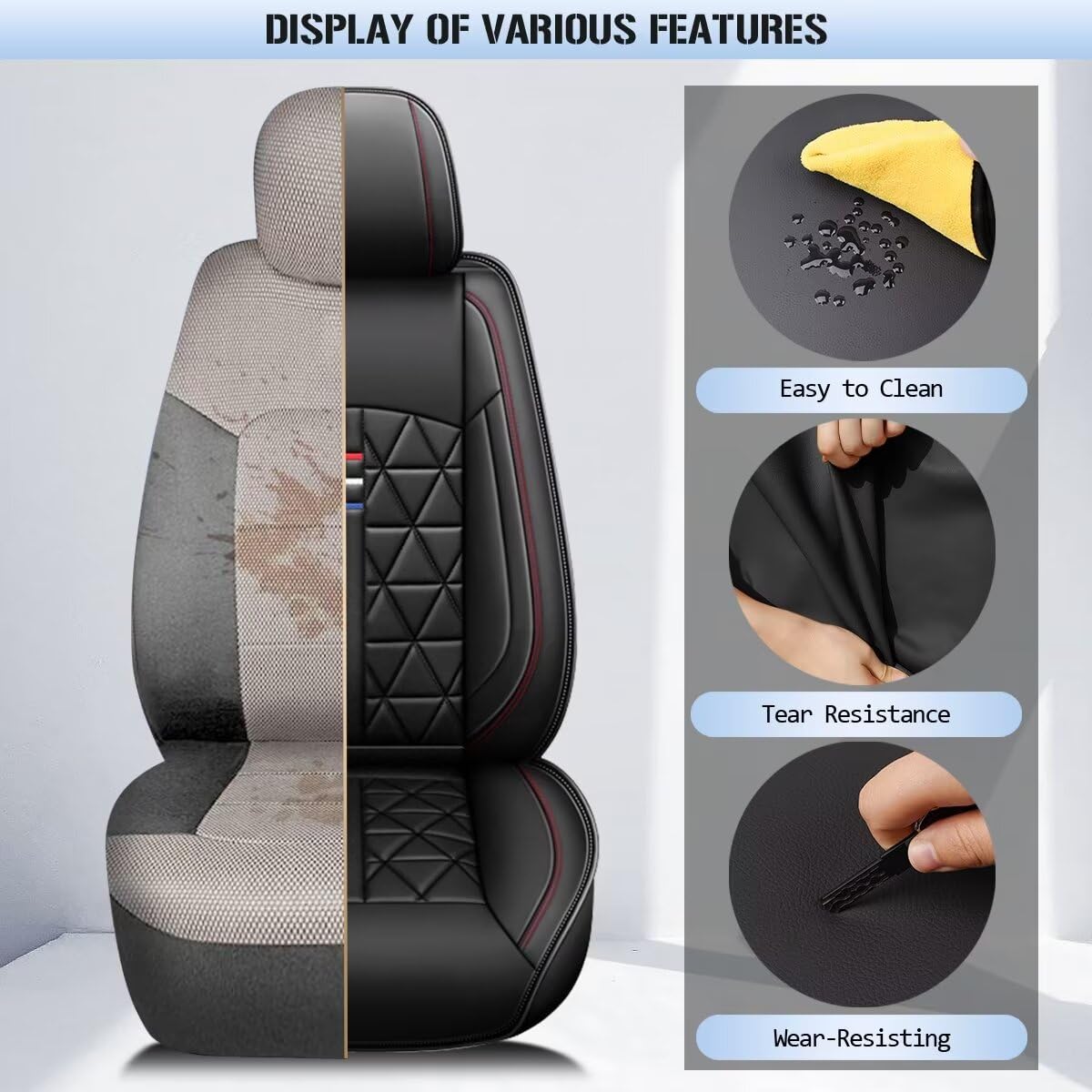 Premium Leather Waterproof Front Seat Covers for Toyota Prius 2001-2015 - Black Car Seat Protectors (2-Piece Set) | Durable Automotive Seat Cushions for Daily Commuting & Road Trips