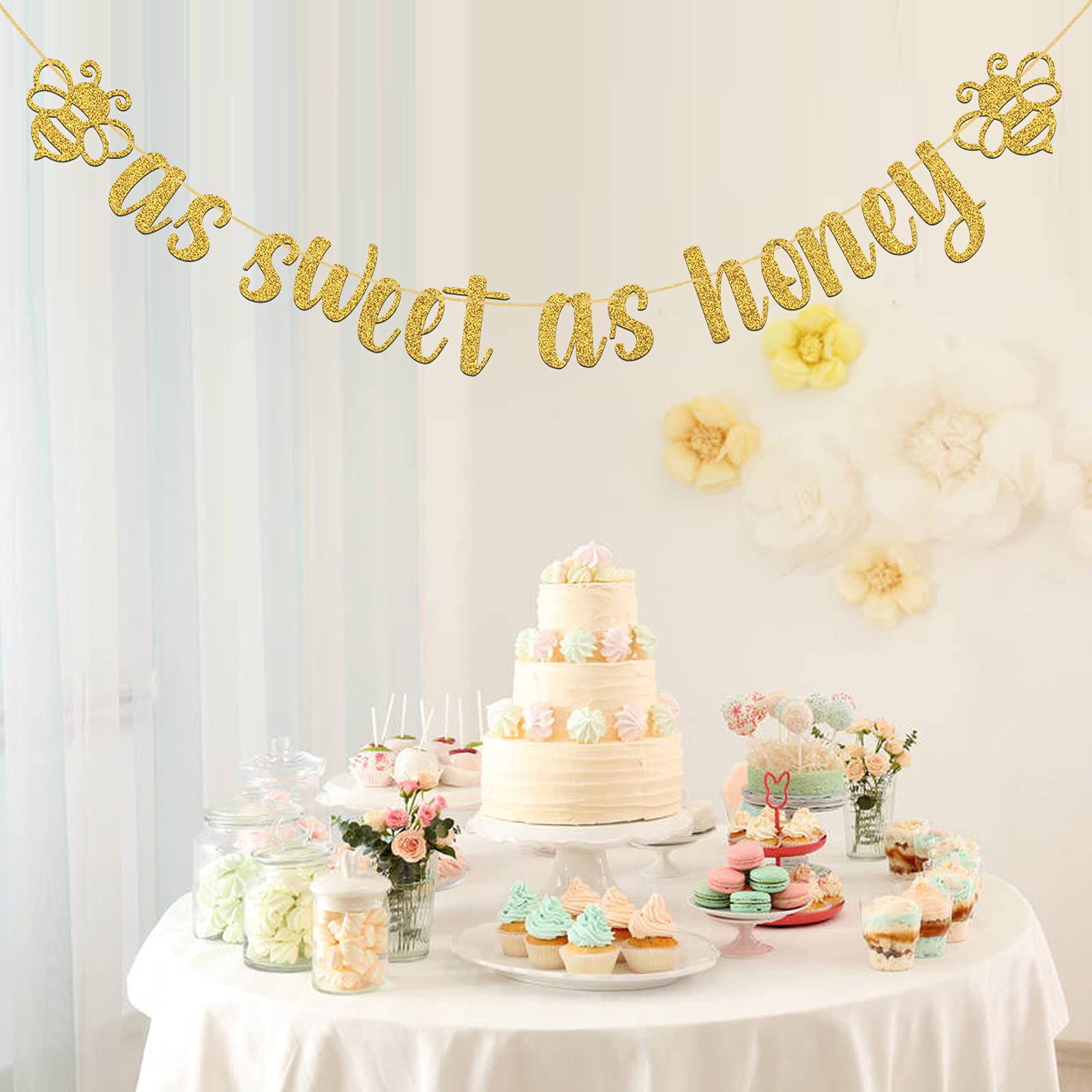 Gold Glitter Bee Theme Banner - Sweet As Honey Wedding, Engagement & Baby Shower Party Decorations | Perfect for Birthday Celebrations, Bridal Showers & Nursery Decor