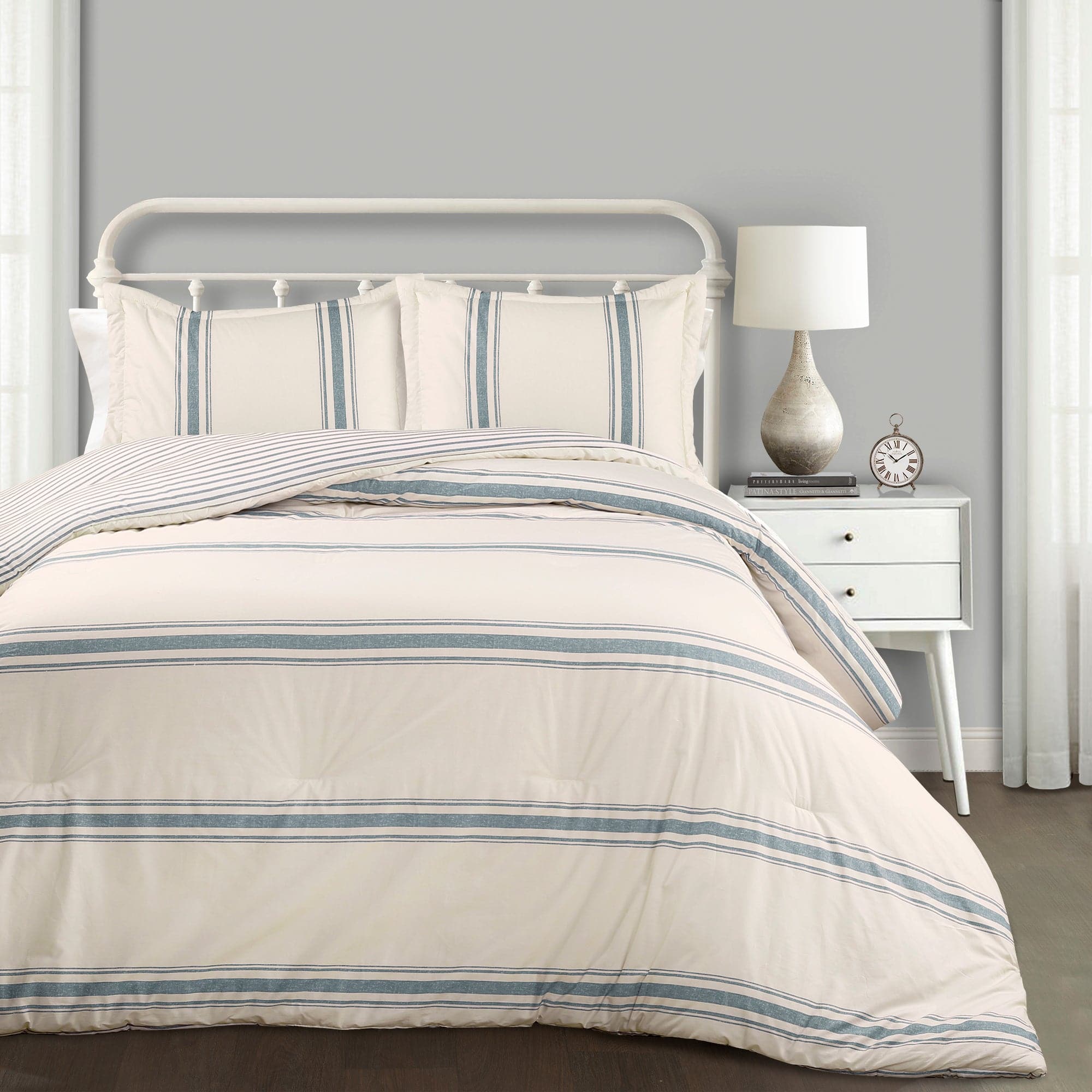 Farmhouse Stripe Reversible Comforter Set - Queen Size, Soft Breathable Cotton Bedding - Perfect for Cozy Bedroom Decor & Guest Room Styling