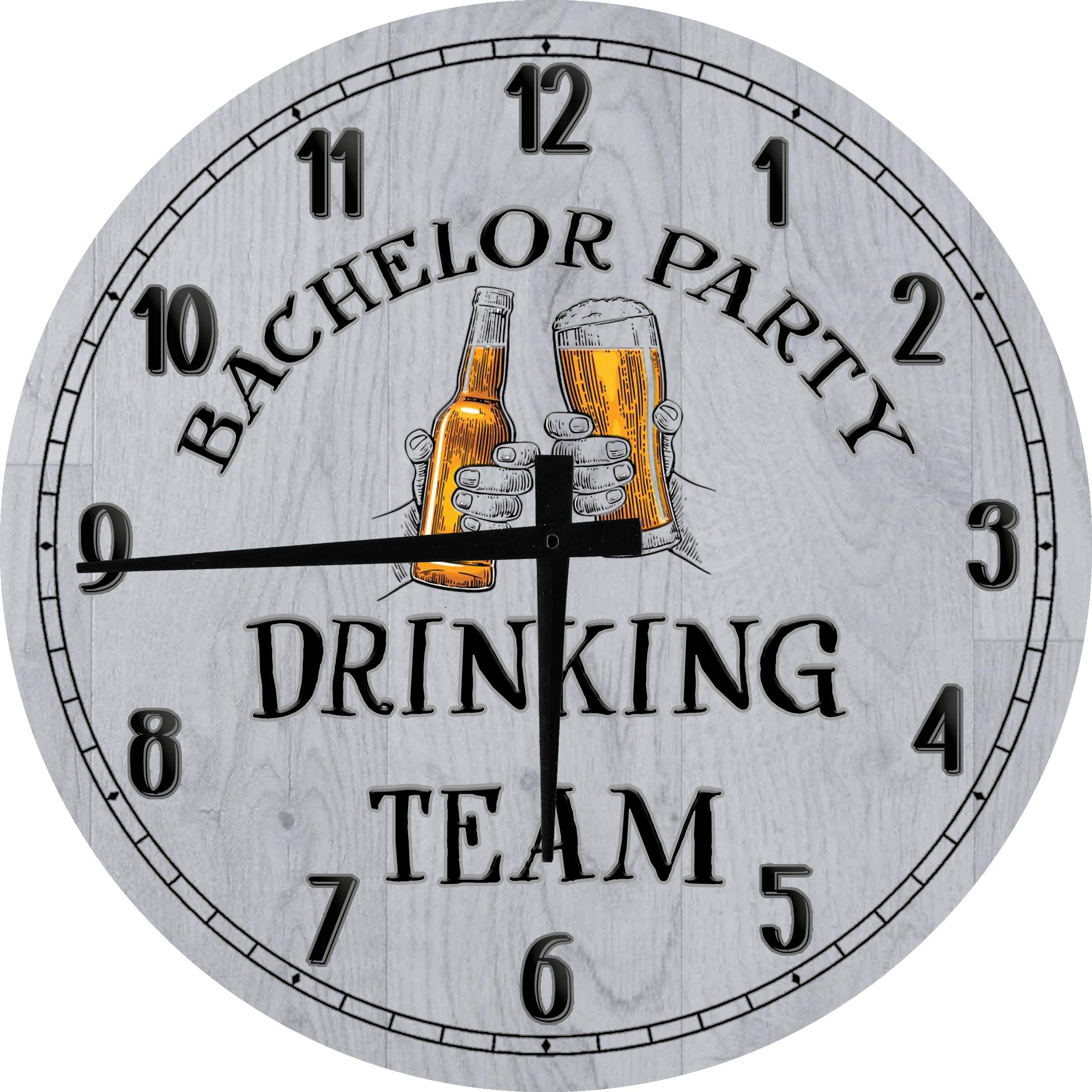 Men's Bachelor Party Groomsmen Team Large 24 Inch Round Wall Clock - Battery Operated Gray - Perfect for Man Cave, Game Room, or Office Decor