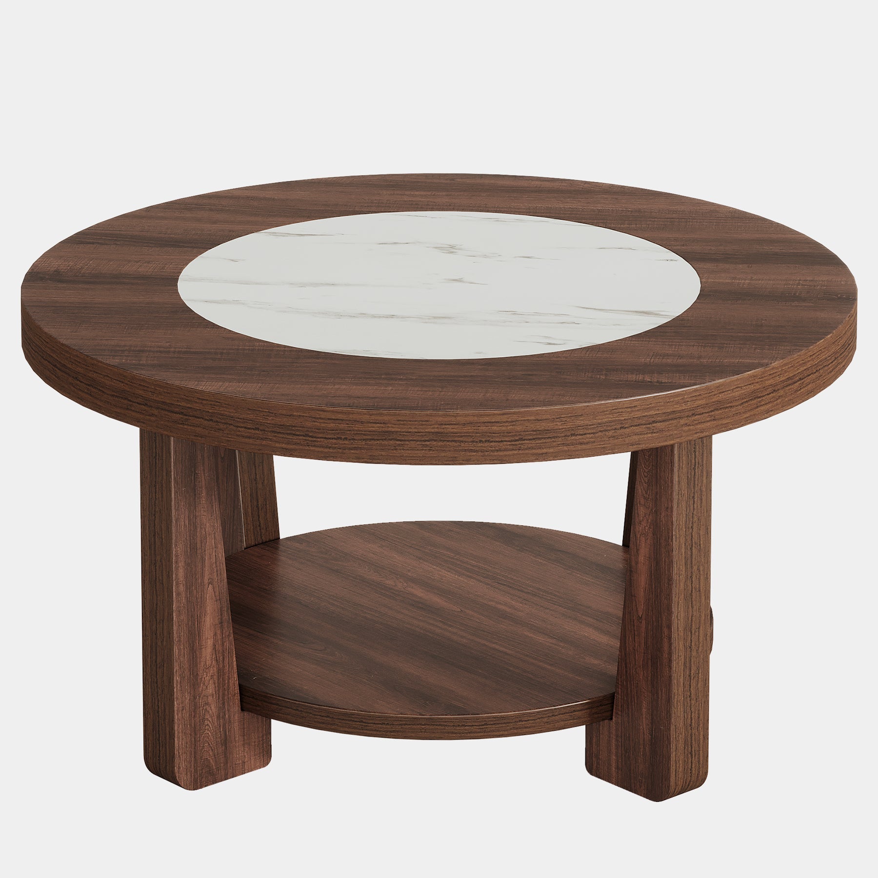2-Tier Round Wood Coffee Table - Modern Accent & Center Table for Living Room, Bedroom, or Office Decor