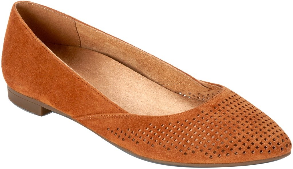 Vionic Gem Posey Ballet Flat Shoes for Women - Comfortable & Supportive Slip-On Loafers in Caramel Size 7.5M | Perfect for Work, Travel & Everyday Wear