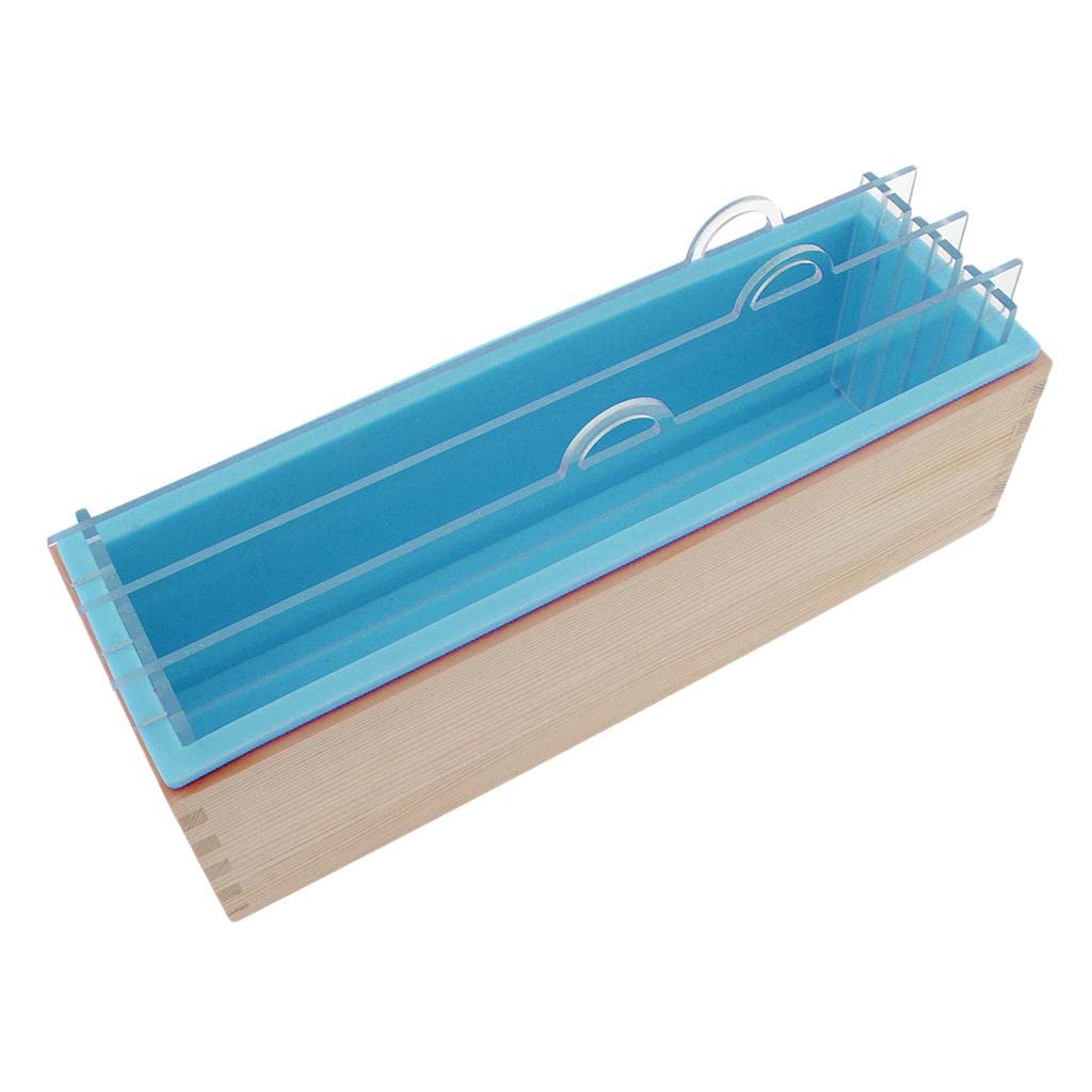 Fityle Rectangle Soap Silicone Loaf Mold with Dividers & Wooden Box - DIY Bread Baking Kit for Homemade Soap & Artisan Bread (Blue) - Perfect for Crafters, Bakers & Handmade Soap Makers