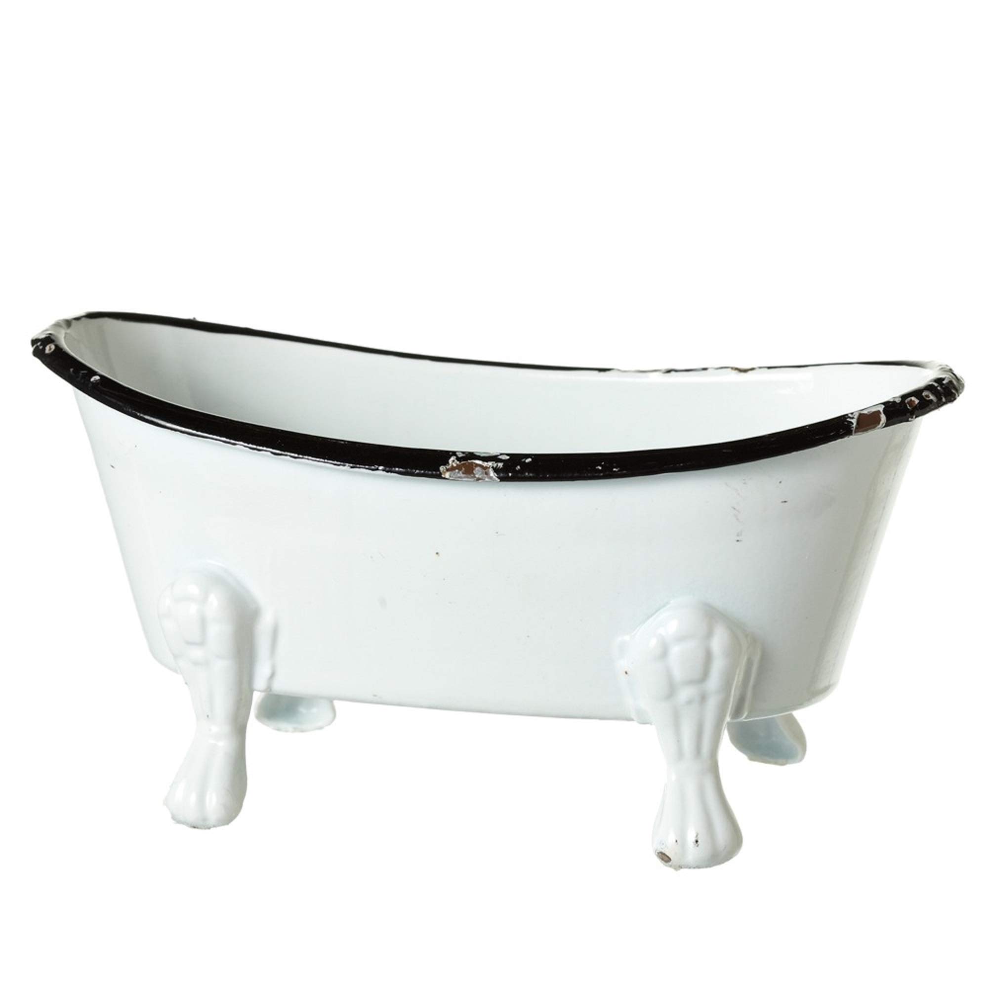 6-Pack Black and White Enamel Mini Bathtub Soap Dishes - 5.5 Inch Rustproof Bathroom Organizer for Soap, Sponge or Jewelry Storage - Perfect for Modern Bathrooms, Guest Suites and Spa Decor