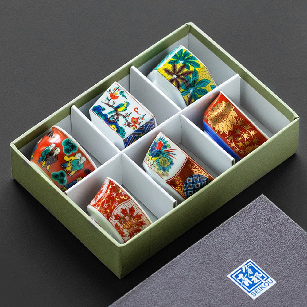 Premium Japanese Kutani Yaki Ceramic Tea Cup Set - 6 Piece Hand-Painted Traditional Tea Cups for Matcha, Green Tea & Herbal Tea - Elegant Gift for Tea Lovers & Home Decor