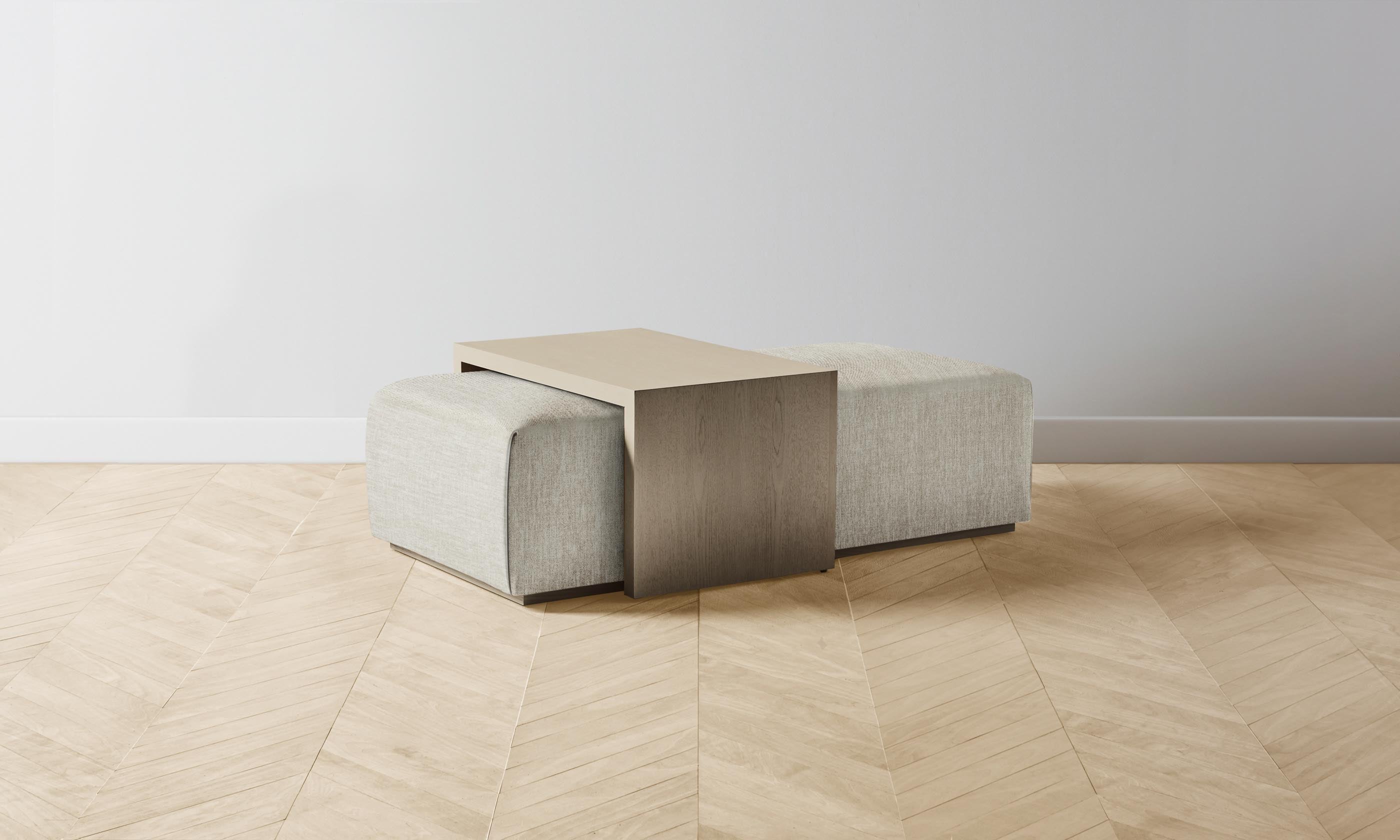 The Bowery Ottoman in Performance Tweed Oatmeal - Stylish and Durable Footrest for Living Room, Bedroom, or Office
