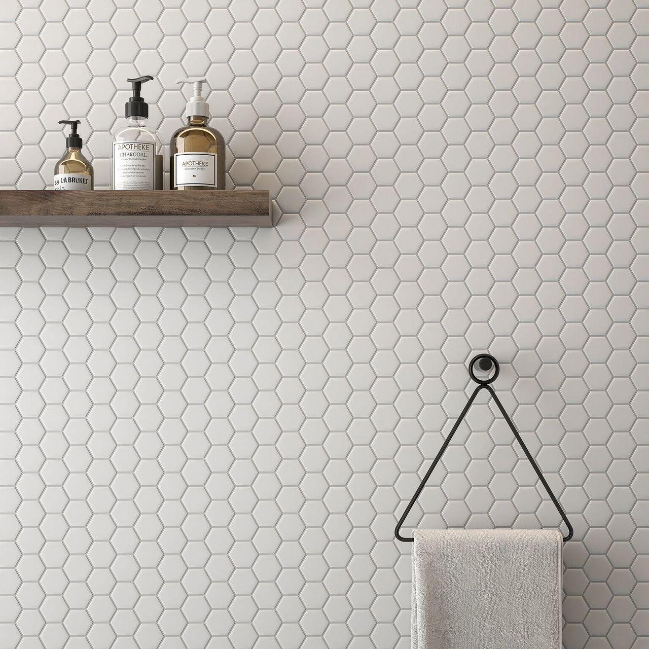 Hexagon Porcelain Mosaic Tile White 2