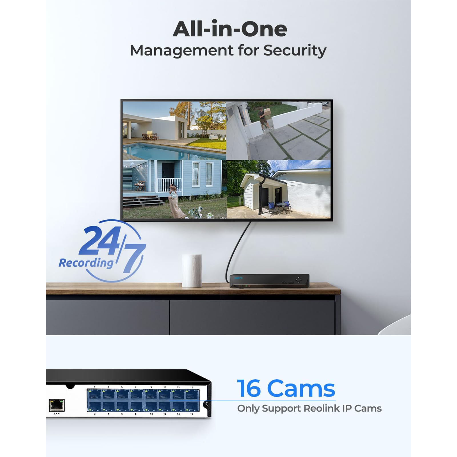 REOLINK 16CH PoE NVR Security System with 4TB HDD - Compatible with 16MP/12MP/4K/8MP/5MP/4MP IP Cameras - 24/7 Recording for Home & Business Surveillance - RLN16-410 (Ideal for Monitoring Stores, Offices, and Residential Properties)