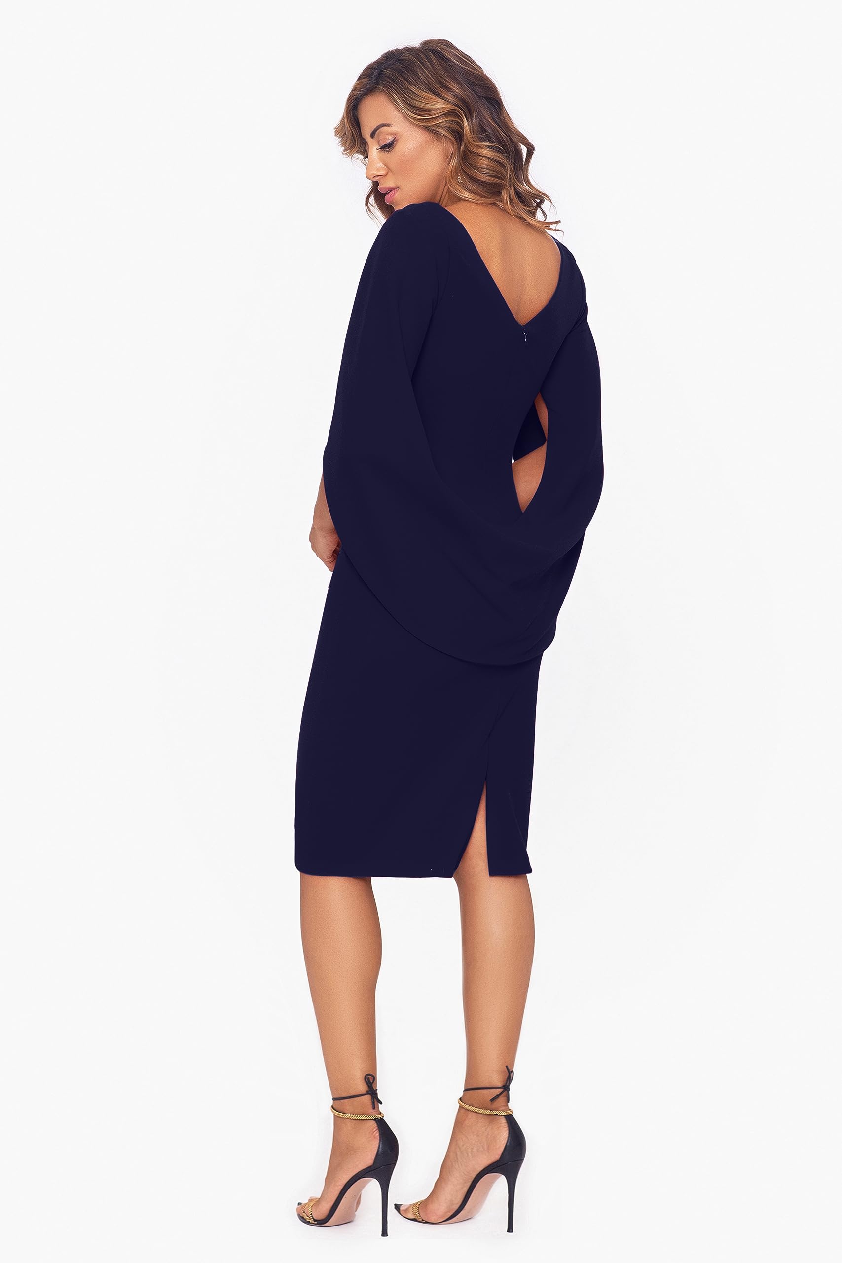 Betsy & Adam Velvet Asymmetric Neck Strapless Evening Dress with Front Leg Slit - Elegant Party Gown for Prom, Homecoming, Cocktail Events & Formal Occasions