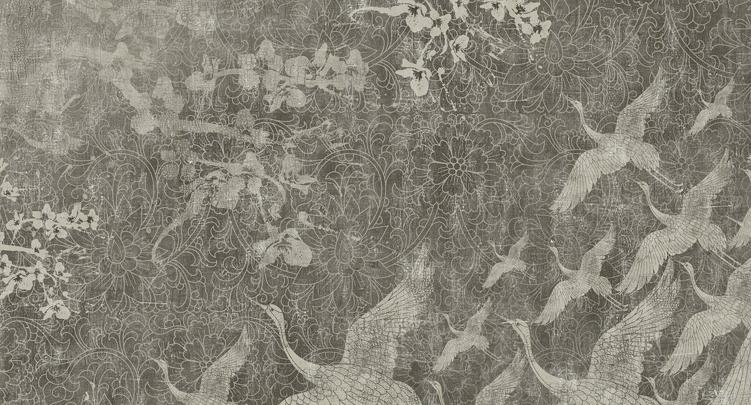 Brown Soaring Oriental Birds Mural Wallpaper M9527 - Peel and Stick Removable Wallpaper for Living Room, Bedroom, or Office Decor - Asian-Inspired Nature Theme Home Design