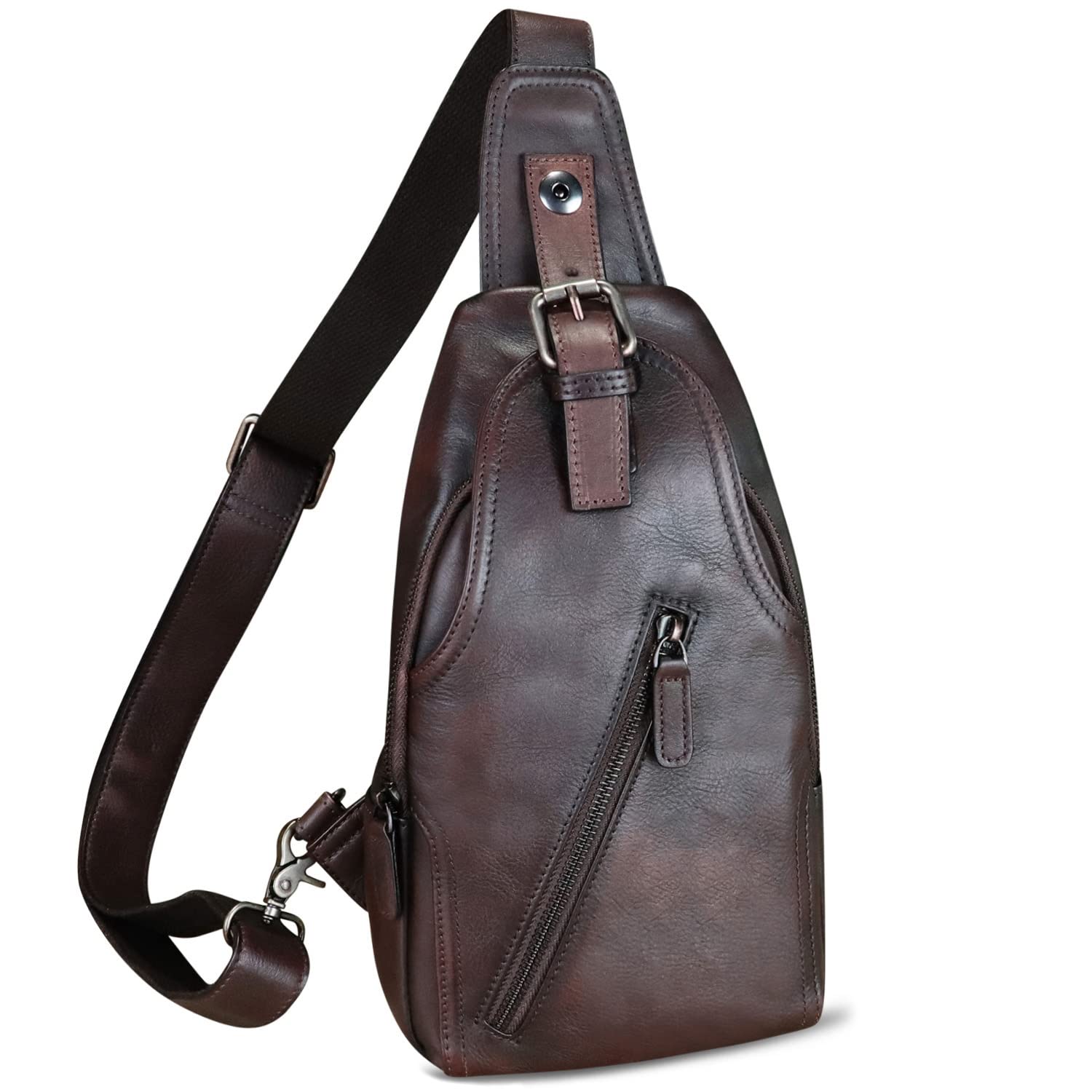 Genuine Leather Sling Bag for Men & Women - Vintage Crossbody Shoulder Backpack, Multifunctional Fanny Pack for Hiking, Travel, Motorcycle Riding & Daily Use (Coffee Brown) - Perfect for Outdoor Adventures, Commuting and Casual Wear