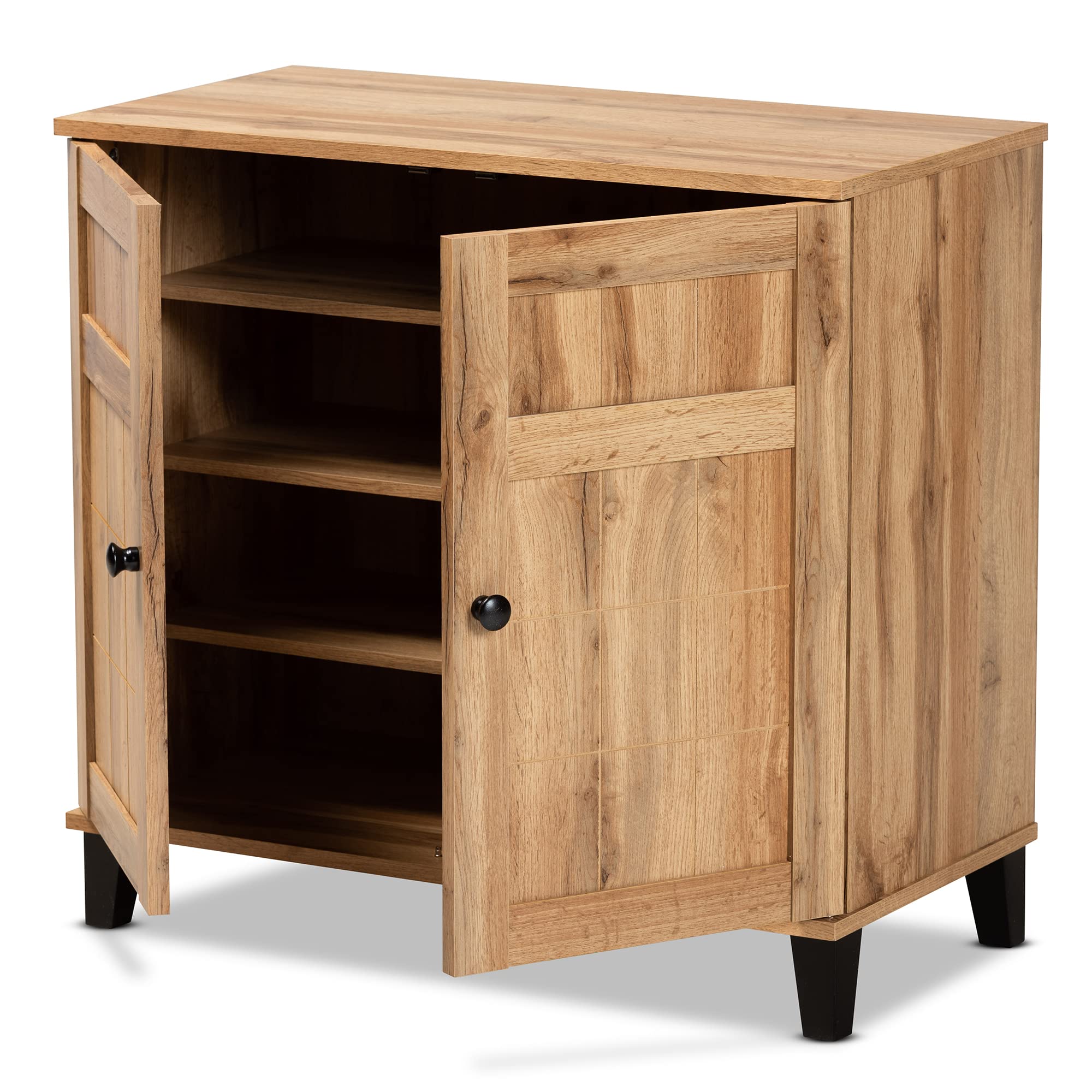 Baxton Studio Glidden Modern Oak Brown Wood 2-Door Shoe Storage Cabinet - Contemporary Entryway Organizer for Hallway, Closet & Mudroom