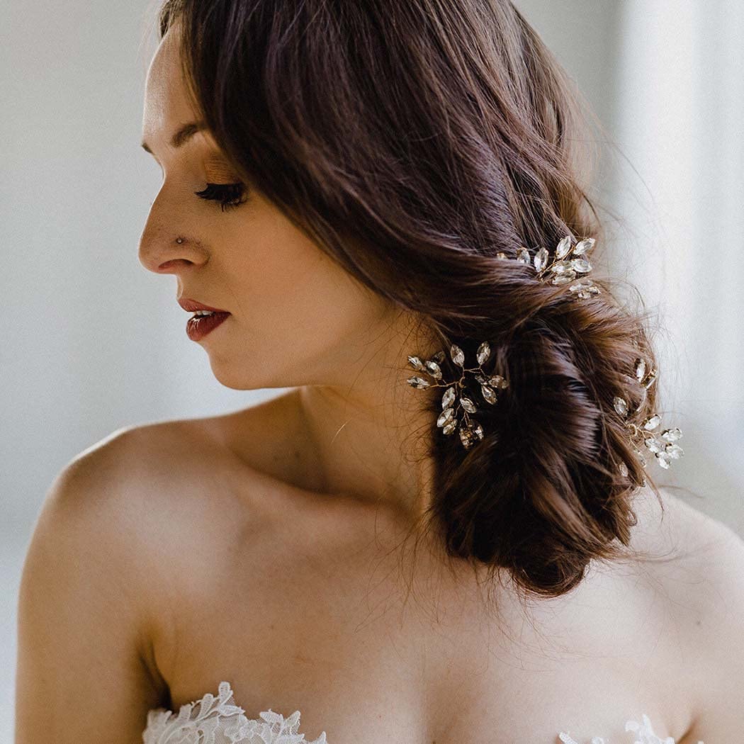 Elegant Gold Rhinestone Bridal Hair Pins - Crystal Wedding Hair Accessories for Women & Girls (3-Pack) | Perfect for Bridal Showers, Weddings & Special Occasions