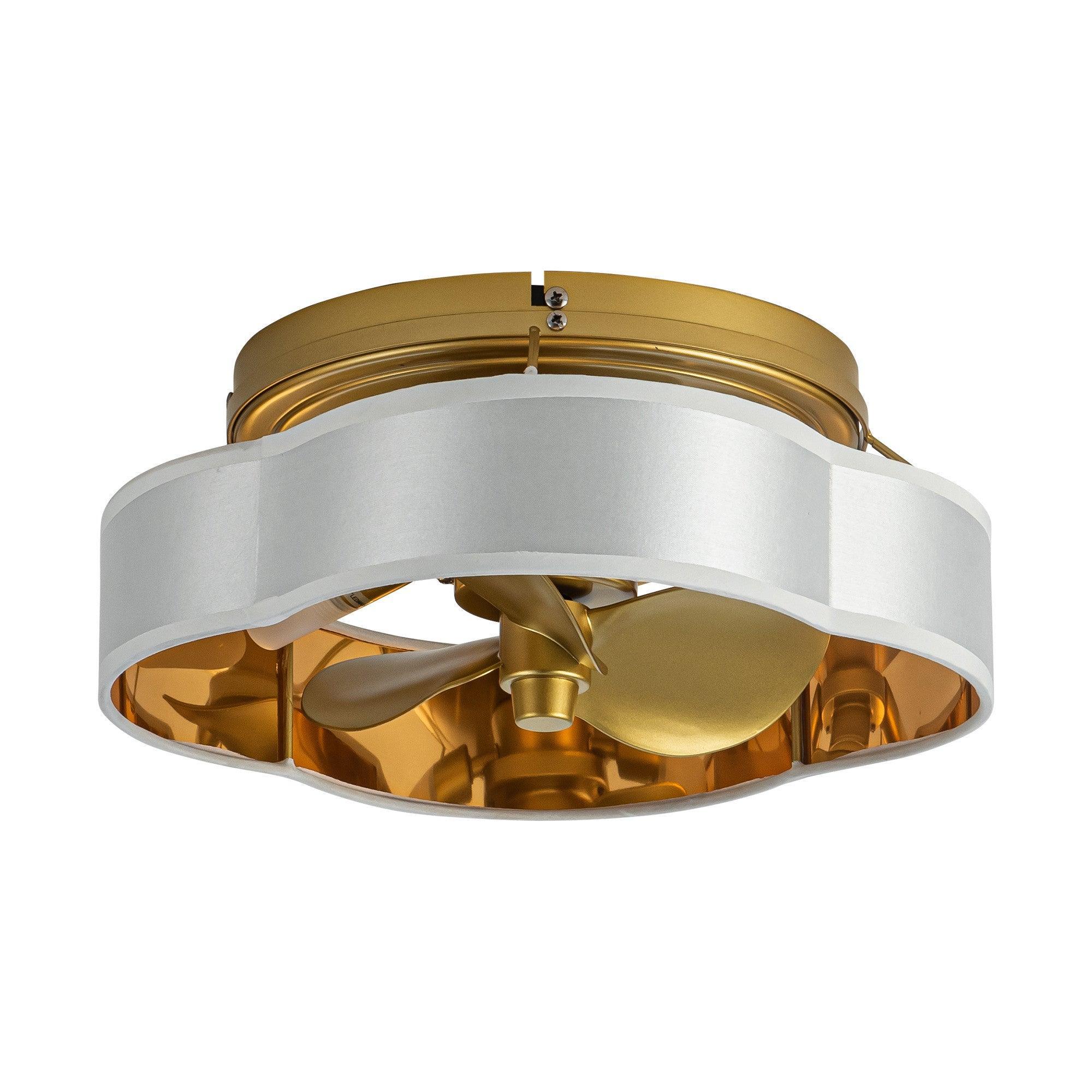 13 Inch Gold Flush Mount Ceiling Fan with LED Light and Remote Control - Modern Low Profile Design for Bedroom, Living Room, and Office Spaces