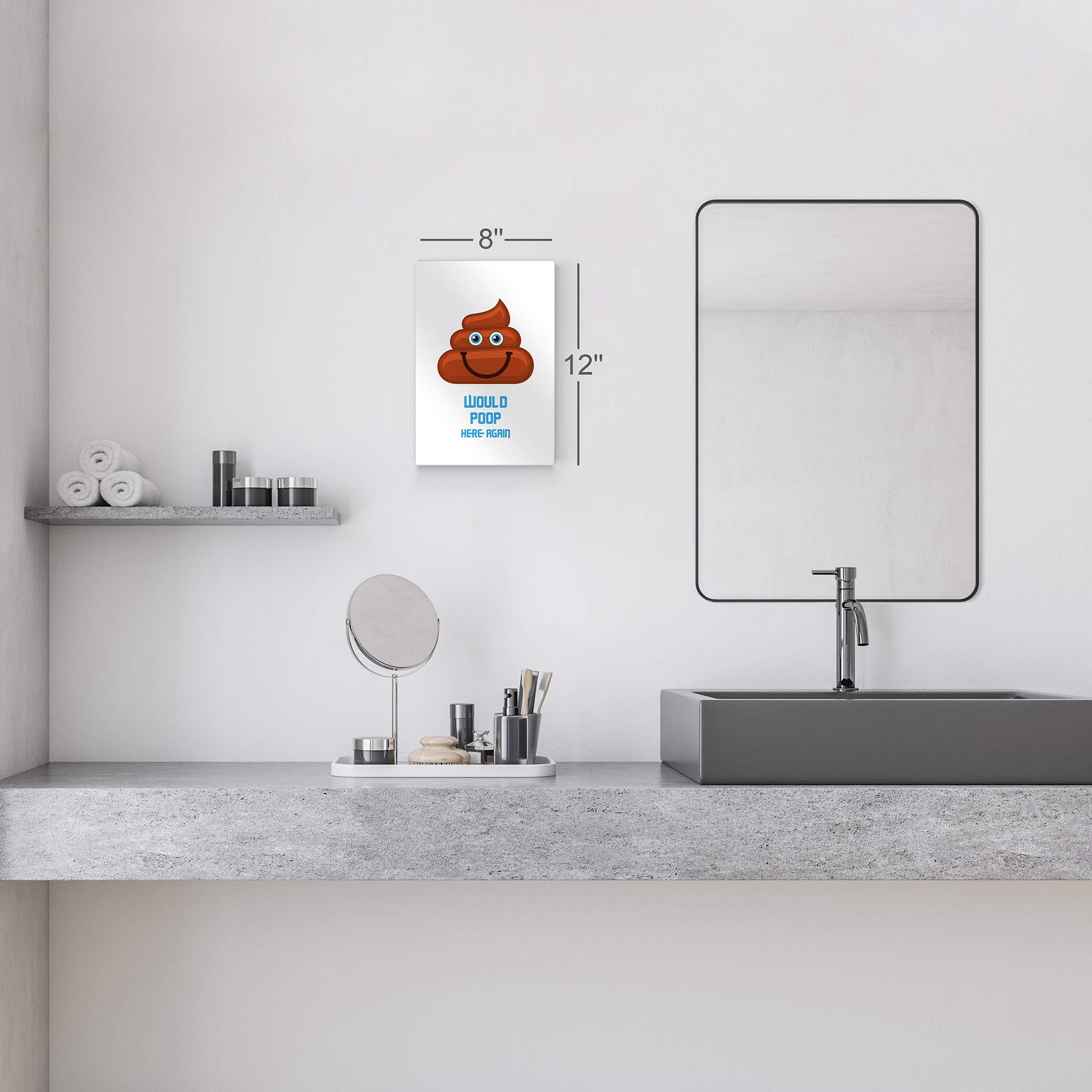 Funny Bathroom Sign - 'Would Poop Here Again' Metal Wall Art | 40x30 Inch Ready-to-Hang Home Decor | Humorous Toilet Quote for Kids & Adults | Perfect for Bathroom, Powder Room or Man Cave | Made in USA