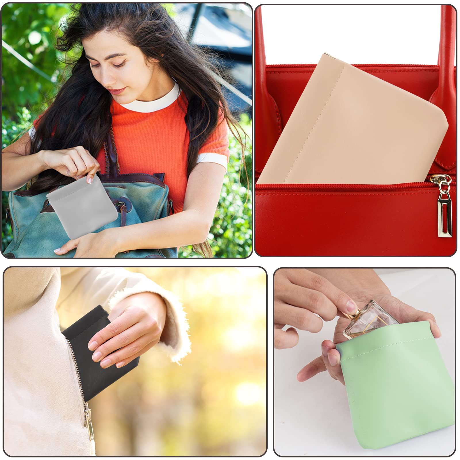 Premium Lambskin Cosmetic Bag Set - 4PCS Waterproof Self-Closing Makeup Pouches for Women | Travel Organizer for Cosmetics, Jewelry & Accessories | Perfect for Daily Use, Gym, Travel & Gift Giving