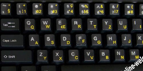 Swiss French German Keyboard Stickers - Transparent Background with Yellow Letters - Compatible with Laptop, PC, Desktop & Notebook - Perfect for Multilingual Typing & Language Learning