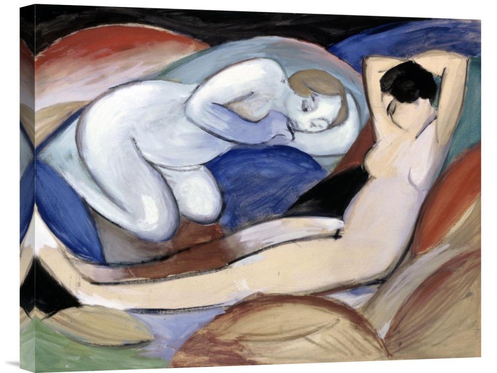 Franz Marc 'Two Reclining Nudes' Gallery Wrapped Canvas Art Print - Premium Giclee Reproduction - Modern Wall Decor for Living Room, Bedroom & Office
