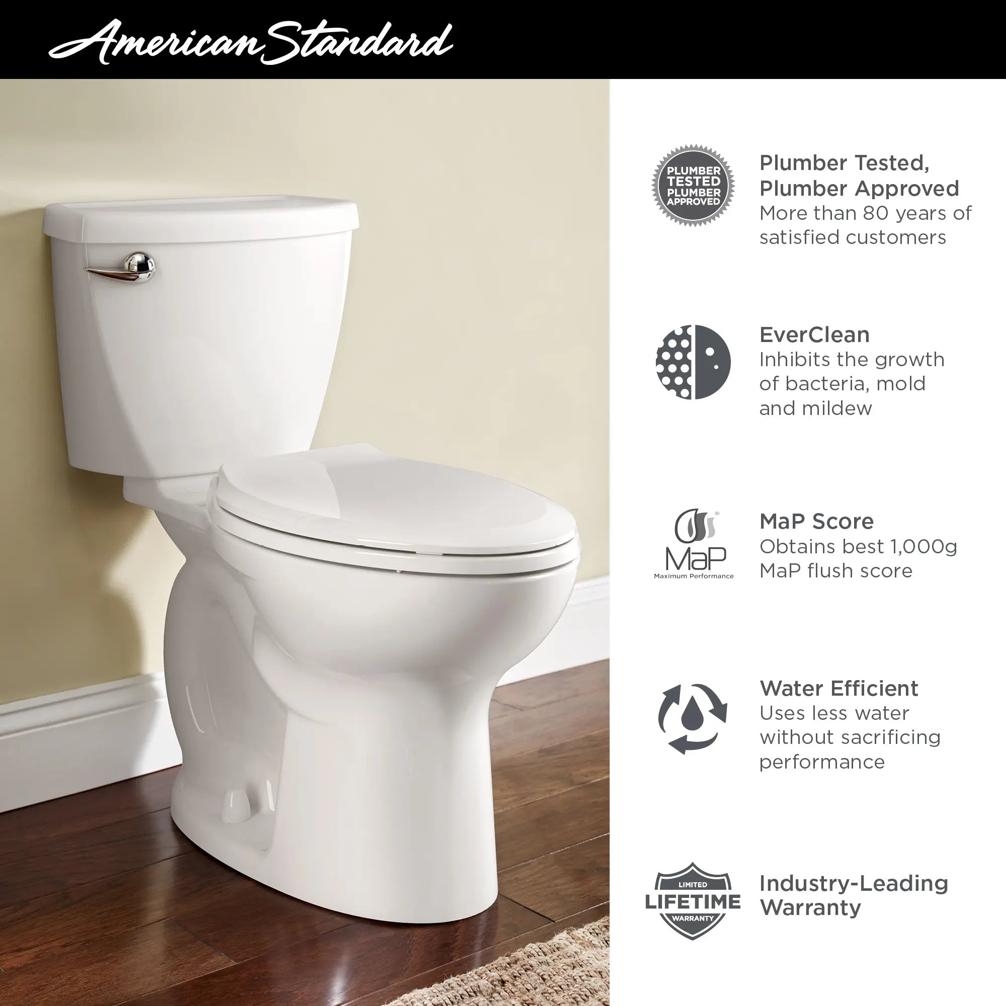 Cadet 3 Elongated Toilet - 1.6 GPF Water Efficient White Bathroom Toilet for Modern Homes & Small Spaces - Perfect for Residential & Commercial Use