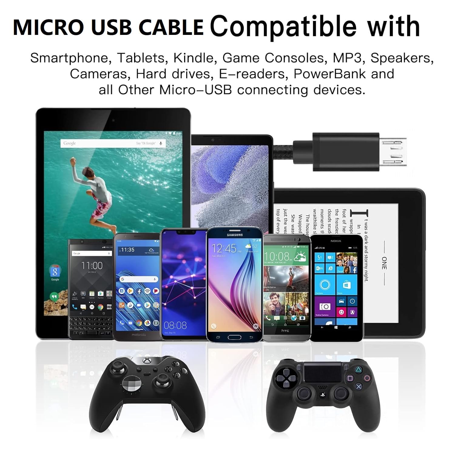 2-Pack 10FT Micro USB Charger Cable for PS4 Controller, Xbox One Controller, Fire Stick & Fire HD 6/7/8/10 Tablet - Fast Charging Cord for Gaming & Streaming Accessories