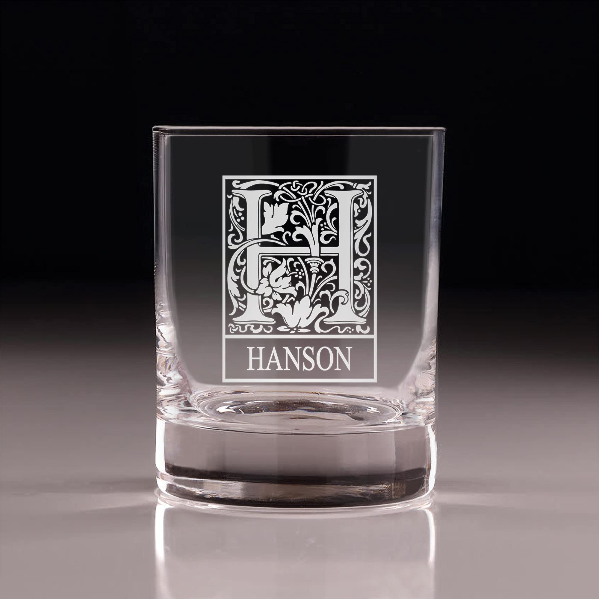 Personalized Initial Double Old Fashioned Tumbler Set of 4 - Custom Engraved Whiskey Glasses for Bourbon, Scotch & Cocktails - Perfect for Gifts, Weddings & Home Bar Decor