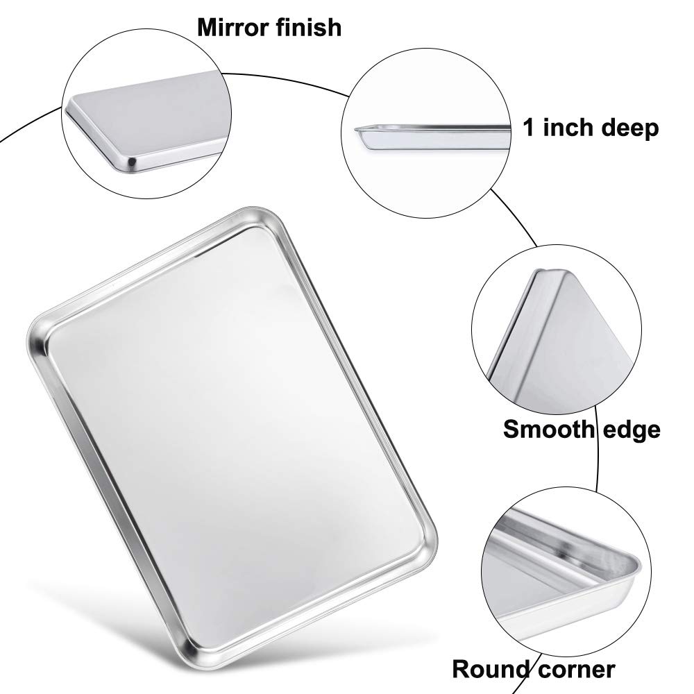 TeamFar 4-Piece Stainless Steel Baking Sheet Set - Non-Toxic, Rust-Free Cookie Pan & Baking Tray | Dishwasher Safe & Easy Clean | Perfect for Cookies, Roasting Veggies & Sheet Pan Dinners