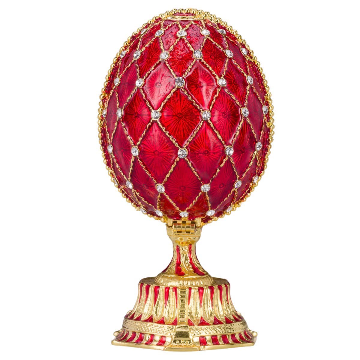 Danila-Souvenirs Faberge Style Egg with Saint Basil Cathedral Figurine - 4.8 Inch (12 cm) Handcrafted Red Russian Collectible - Perfect for Home Decor, Gift Giving & Holiday Display