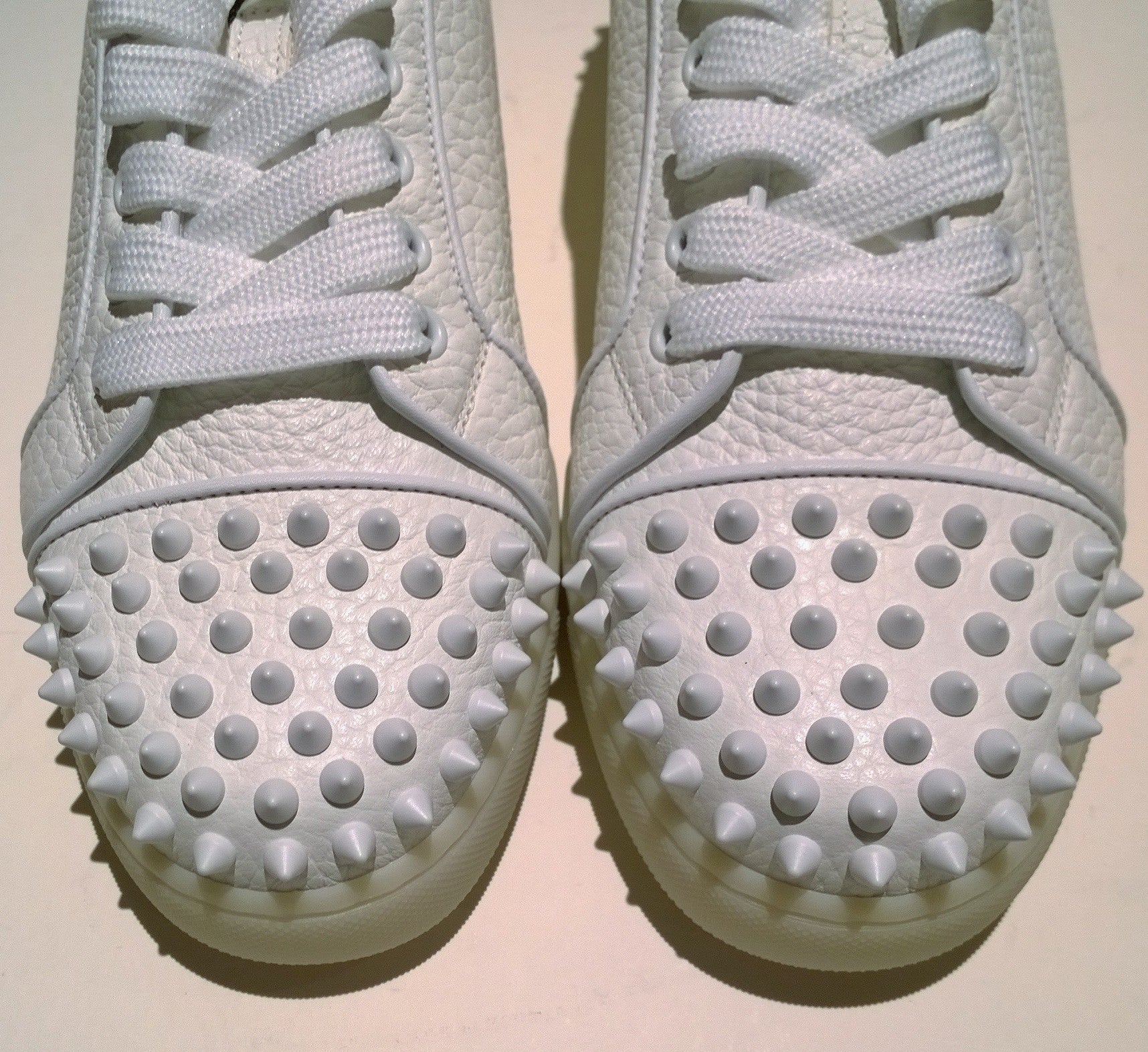 Christian Louboutin Vieira Orlato Flat White Leather Sneakers with Studs - Women's Luxury Fashion Shoes for Casual & Street Style Outfits