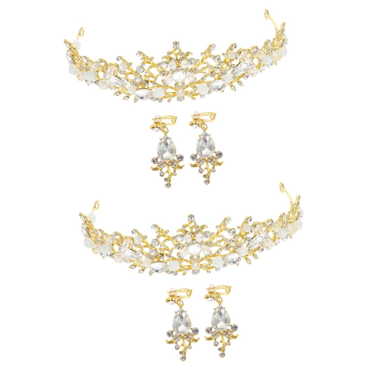 FOMIYES 2 Sets Rhinestone Crown & Diamond Wedding Tiara Headpiece - Vintage Bridal Hair Accessories with Earrings for Birthday, Banquet, Halloween & Grace Scarf Decor - Elegant Gold Alloy Jewelry for Women's Special Occasions