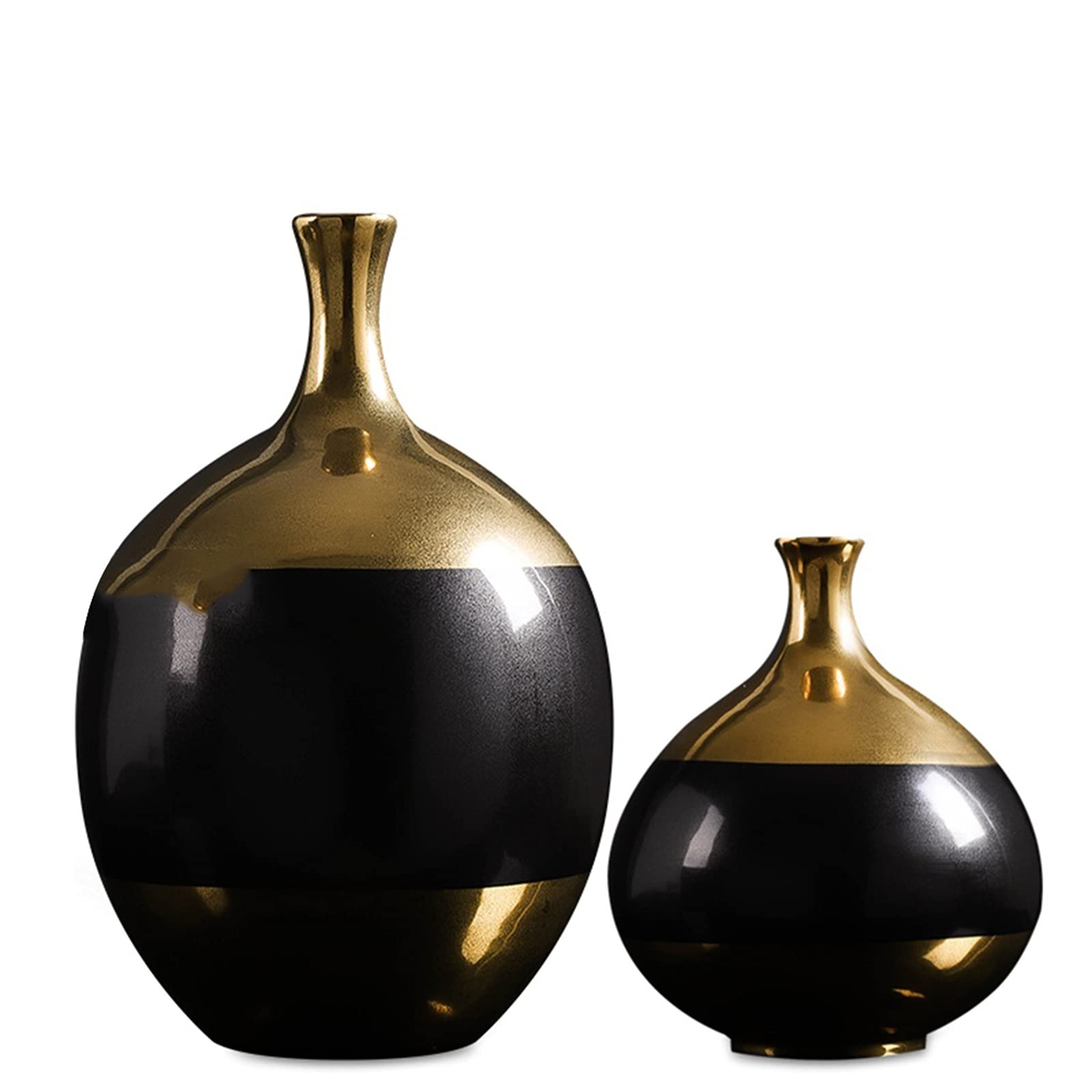 ADAEWO Black Ceramic Vases - Round Countertop Home Decor for Living Room, Bookshelf & Wine Cabinet - Elegant Gilded Vases Set of 2 (Small & Large Size) - Perfect for Wedding Centerpieces, Dining Table Decor & Luxury Gift Giving