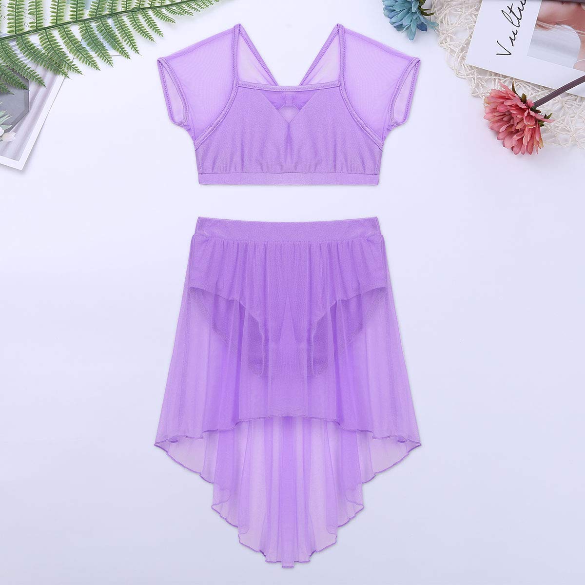 Aislor Girls Lyrical Dance Dress Set - Stretchy Crop Top with Asymmetrical Skirt for Ballet, Jazz & Modern Dance Performance Costumes | Perfect for Recitals, Competitions & Dance Classes