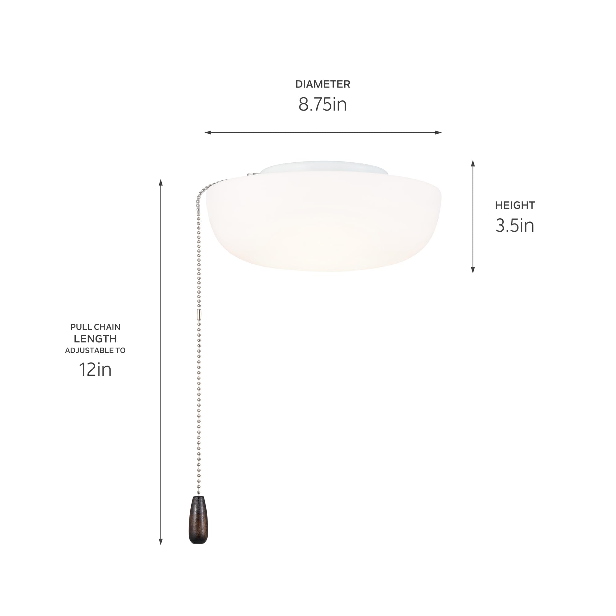 KICHLER 9 Inch Universal LED Fan Light Kit - White Finish, Energy Efficient Ceiling Fan Light for Bedroom, Living Room & Kitchen
