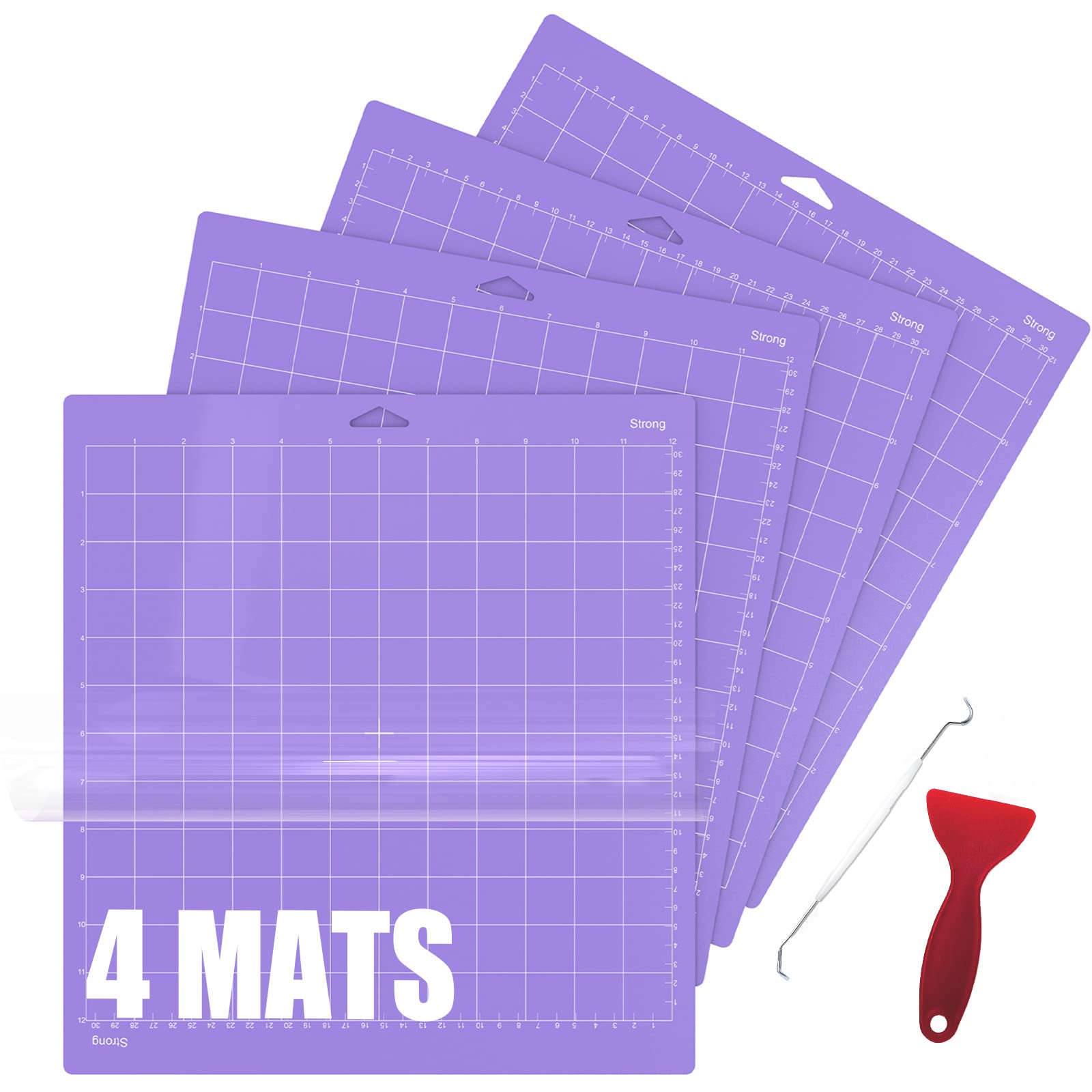 Lzerking 4-Pack Purple Cutting Mats for Cricut Maker/Maker 3/Air/Air 2 - Durable Replacement Cut Pads with Scraper & Needle Tool - Perfect for DIY Crafts, Vinyl Cutting, and Card Making Projects