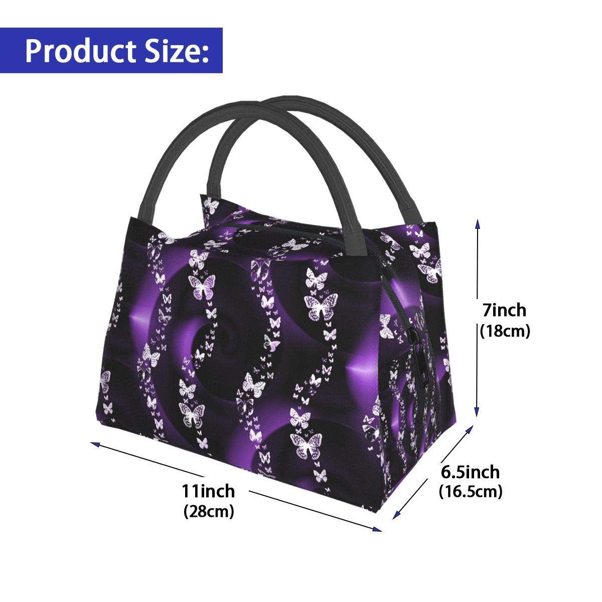 Insulated Purple Butterfly Lunch Bag for Women - Leakproof Cooler Tote for Work, School & Picnics | BPA-Free Reusable Lunch Box