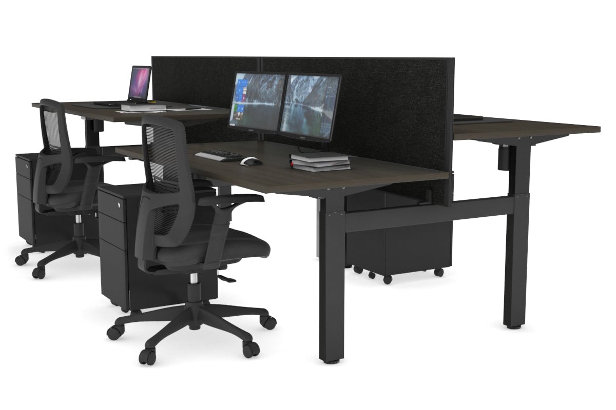 Adjustable 4-Person H Bench Workstation - Black Frame [1200L x 800W] - Perfect for Office, Coworking Spaces & Home Offices