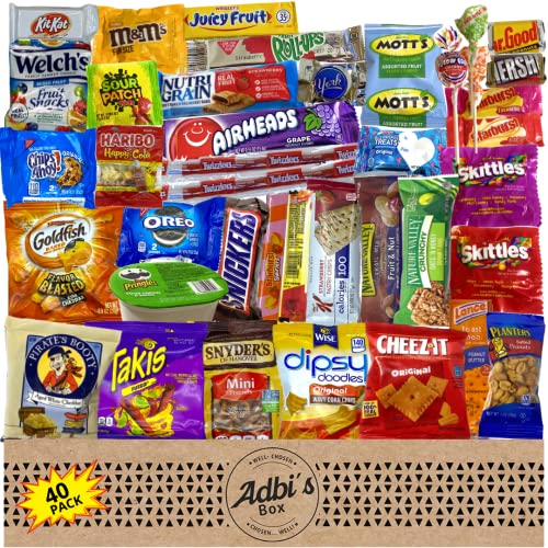 ADBI's Care Package Box - 40-Piece Mini Snacks & Candy Variety Pack for Virtual Hugs, Celebrations, and Gifts | Perfect for Birthday Surprises, College Care Packages, and Office Treats