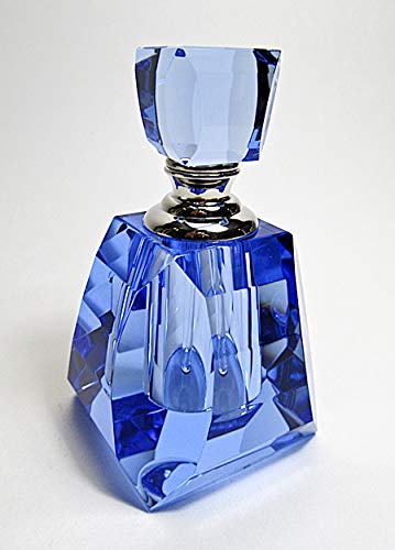 Genuine Blue Lead Crystal Perfume Bottle with Crystal Stopper & Glass Rod - Premium Fragrance Oil & Cologne Dispenser for Home, Spa, and Luxury Gift Sets