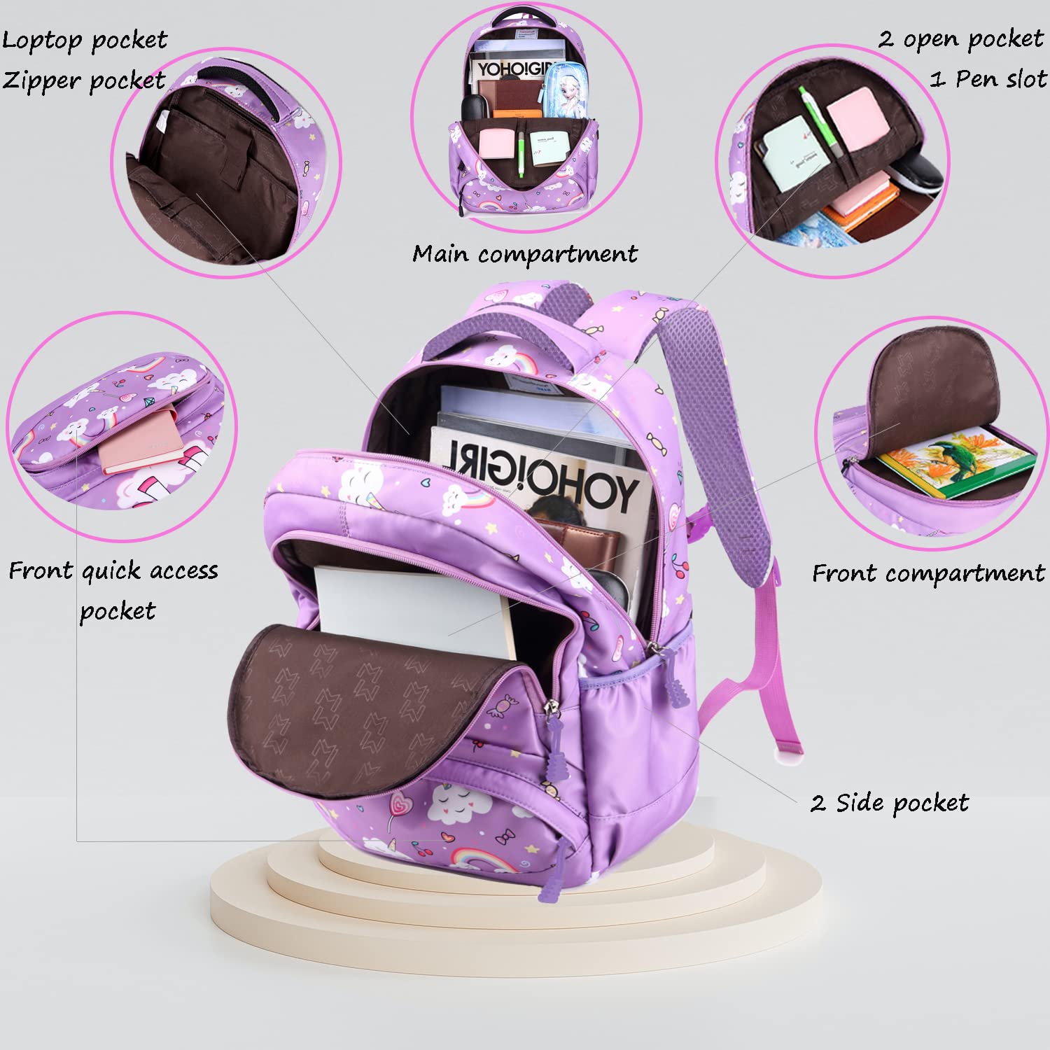 **Unicorn Backpack for Girls - Cute School Bookbag with Adjustable Straps, Lightweight & Durable for Elementary, Middle School - Perfect for Back to School, Travel & Daily Use**