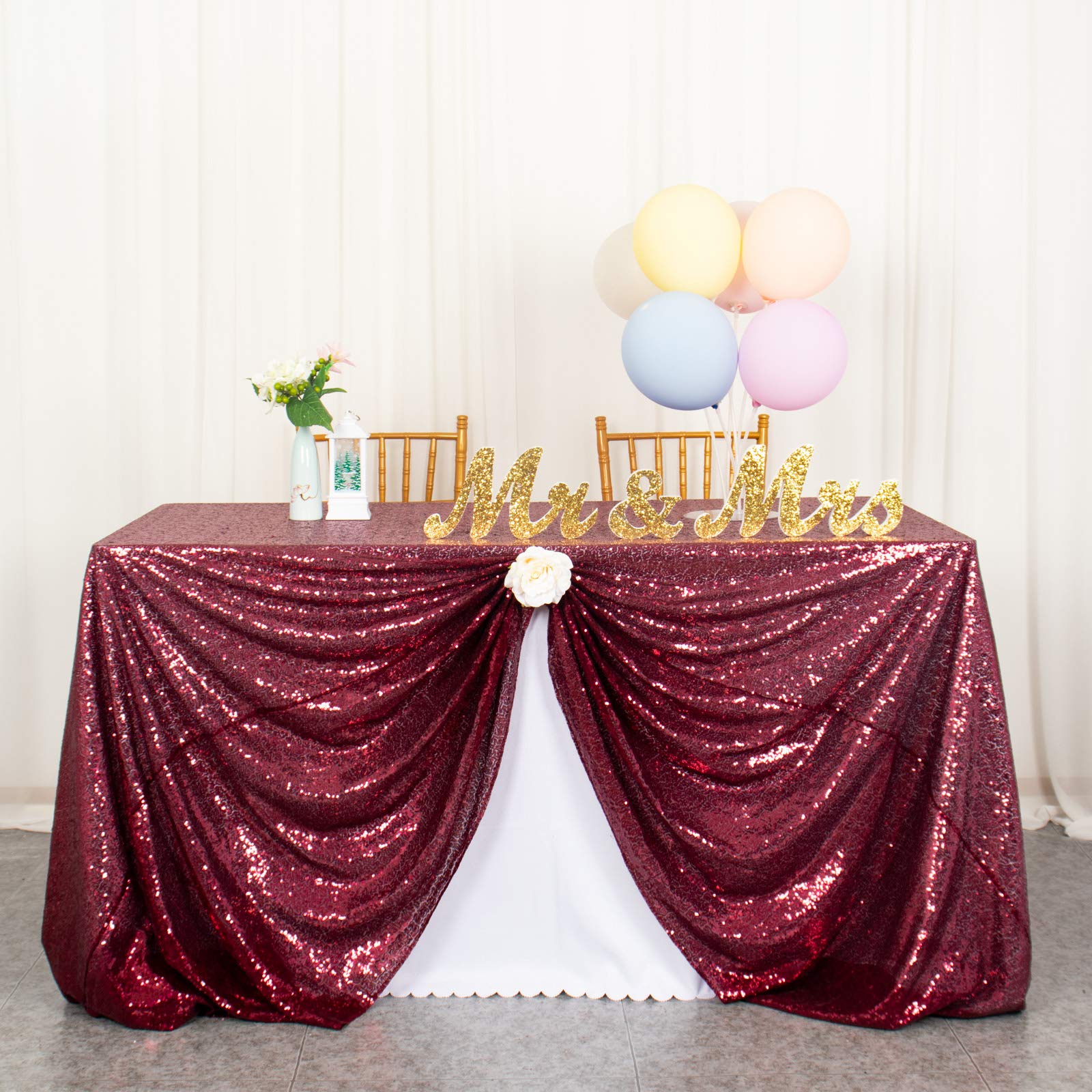 70x70-Inch Burgundy Sequin Tablecloth - Maroon Square Table Cover for Dining Room, Party Decor, Thanksgiving Table Setting, and Holiday Celebration Overlay