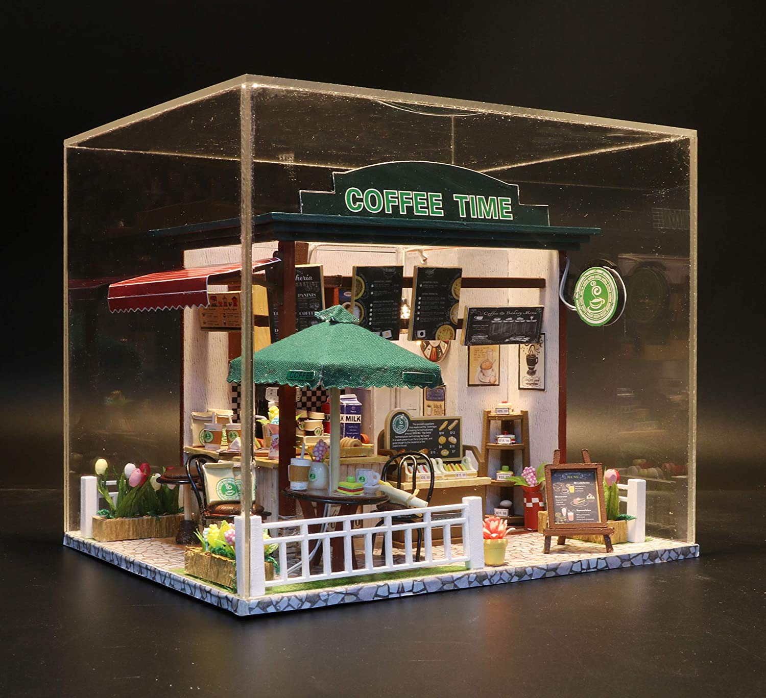 Flever Miniature Dollhouse DIY Kit - Creative Room with Tiny Furniture for Valentine's Day Gift (Time Cafe Theme) | Perfect for Home Decor, Collectors & Romantic Surprises