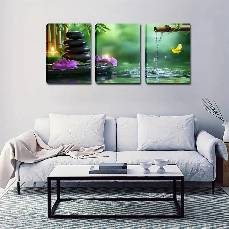 3-Piece Purple Flowers & Serene Waters Wall Art Set - Framed Canvas 40x60cm - High Quality Print - 100% Australian Made - Ready to Hang - Perfect for Living Room, Bedroom & Office Decor