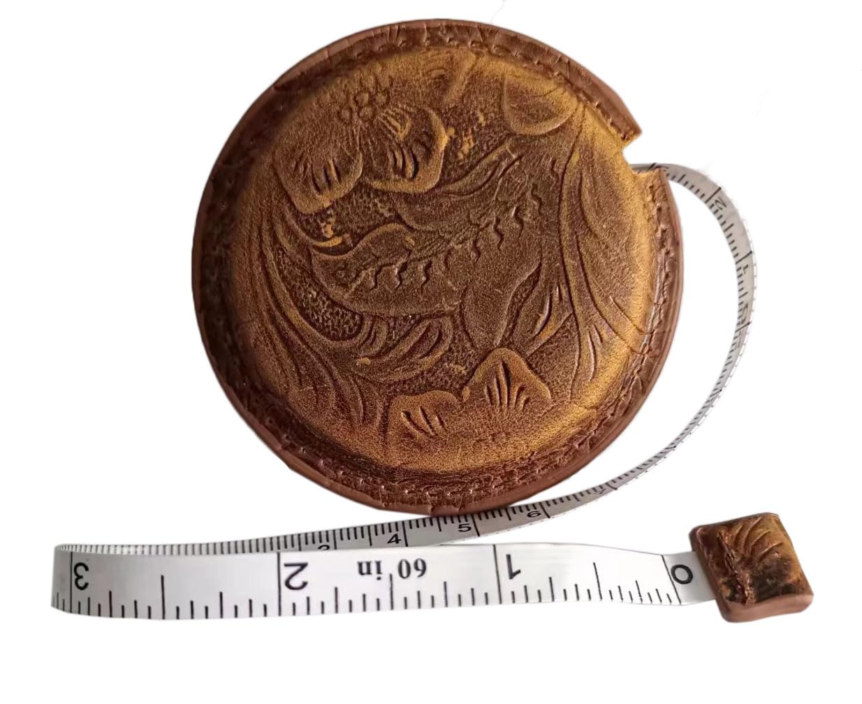 Vintage Leather Tape Measure - Double Sided Stretchable Body Measuring Tape for Sewing, Tailoring, Knitting & Crafts | Perfect for Fabric Measurement, DIY Projects & Handmade Creations (Carved Design)