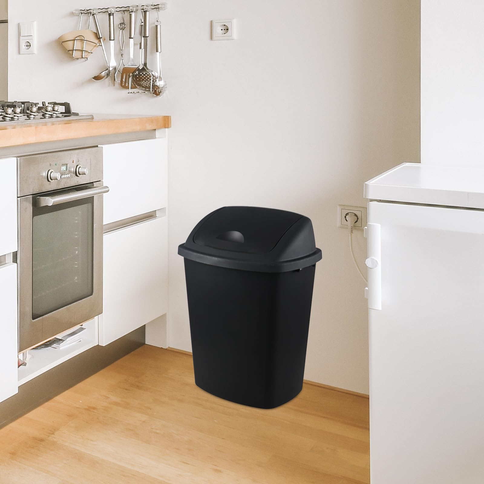 4-Pack 70 Liter Plastic Trash Cans with Swing Lid - Large Garbage Bins & Recycling Containers for Kitchen, Bathroom, Office & Outdoor Use - Black
