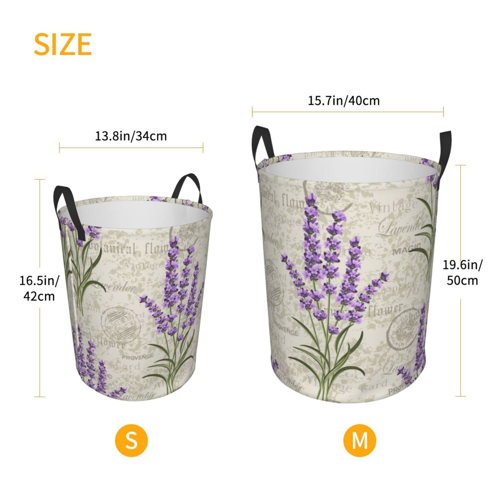 Lavender Flower Laundry Hamper Basket - Collapsible Dirty Clothes Storage Bin for Bedroom, 16.5
