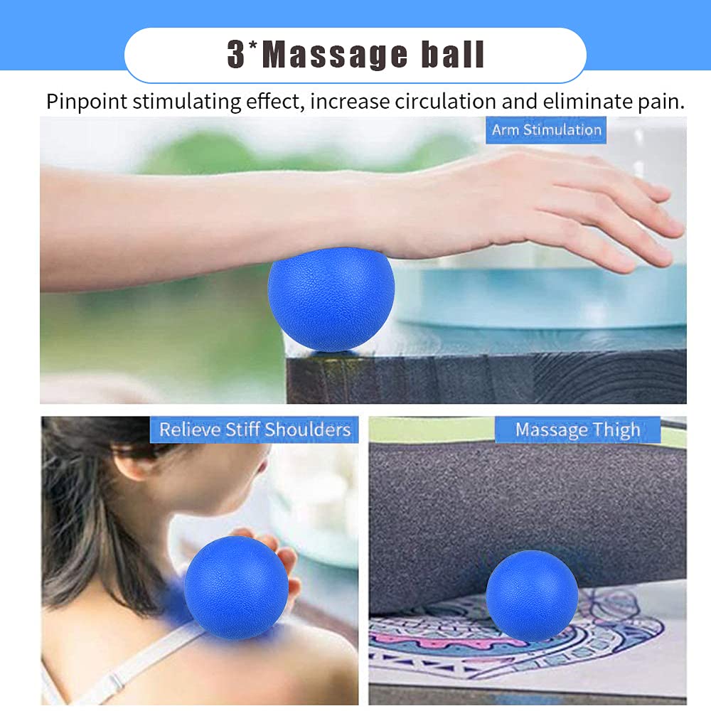 4 in 1 Foam Roller Set with Muscle Roller Stick & Massage Balls - Deep Tissue Massage for Back & Leg Pain Relief - Light Blue Exercise Recovery Kit for Yoga, Gym & Post-Workout Therapy